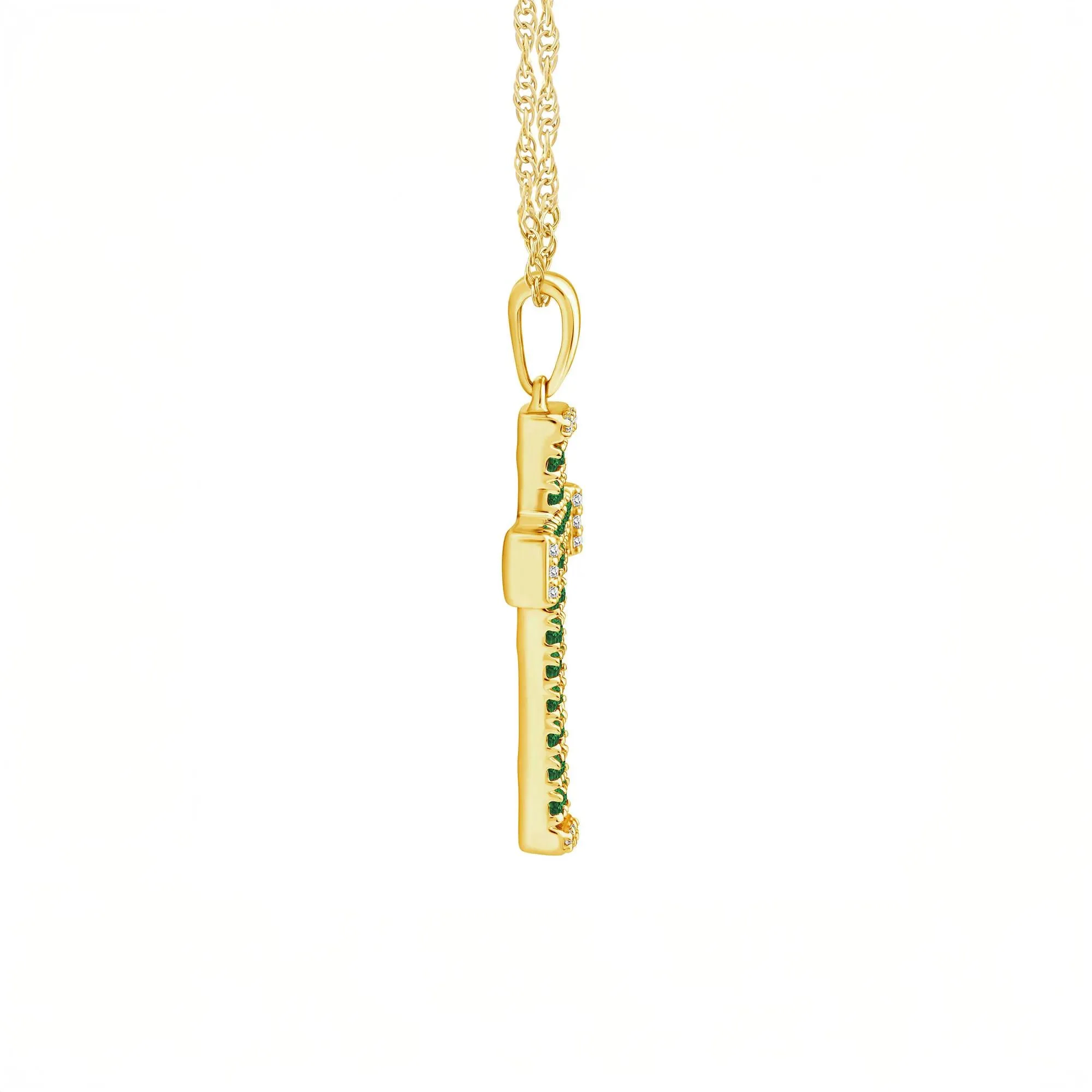 Emerald and Diamond Accent Cross Pendant Necklace 10K Yellow Gold Size 18" - Image 3