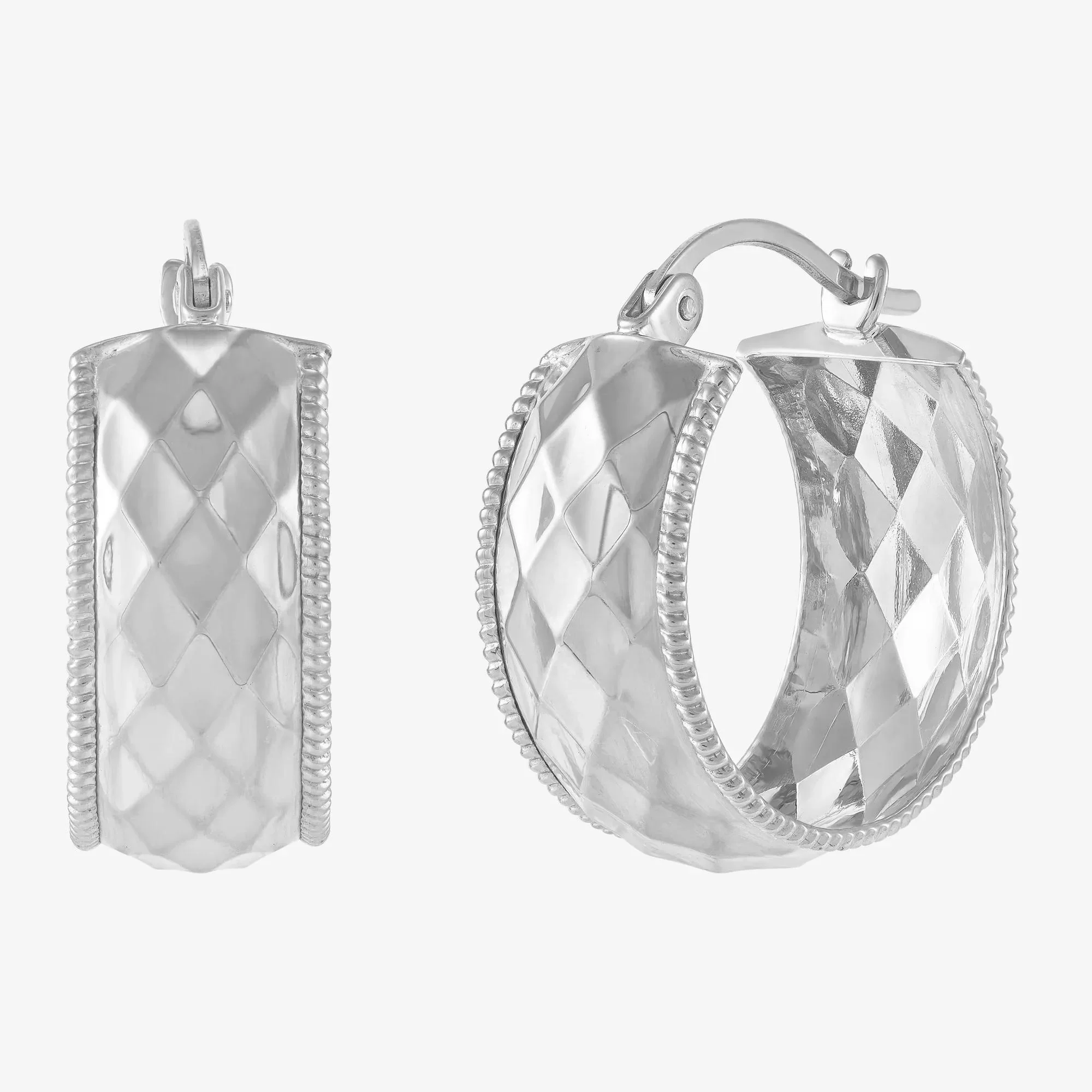 Textured Hoop Earrings 10K White Gold 19x Size 19.00mm
