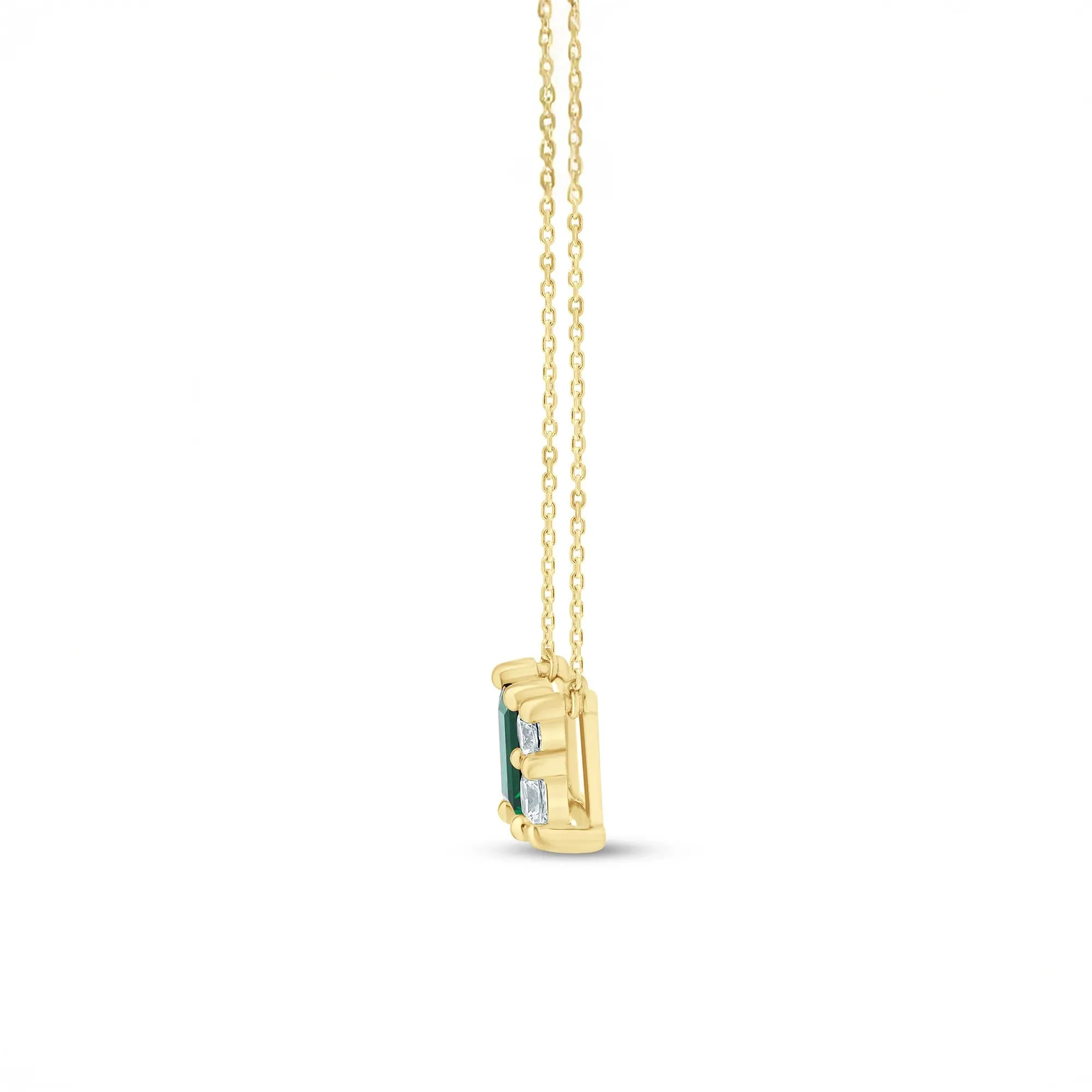 1/3 CT. Tw. Lab-Created Emerald and Lab Grown Diamond Necklace 10K Yellow Gold Size 17.75" - Image 2