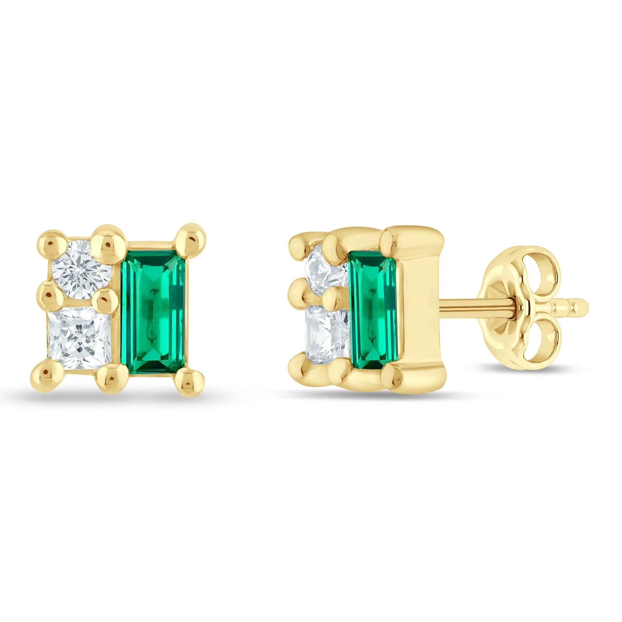 1/3 CT. Tw. Lab-Created Emerald and Lab Grown Diamond Earrings 10K White Gold Yellow Size 3.30mm