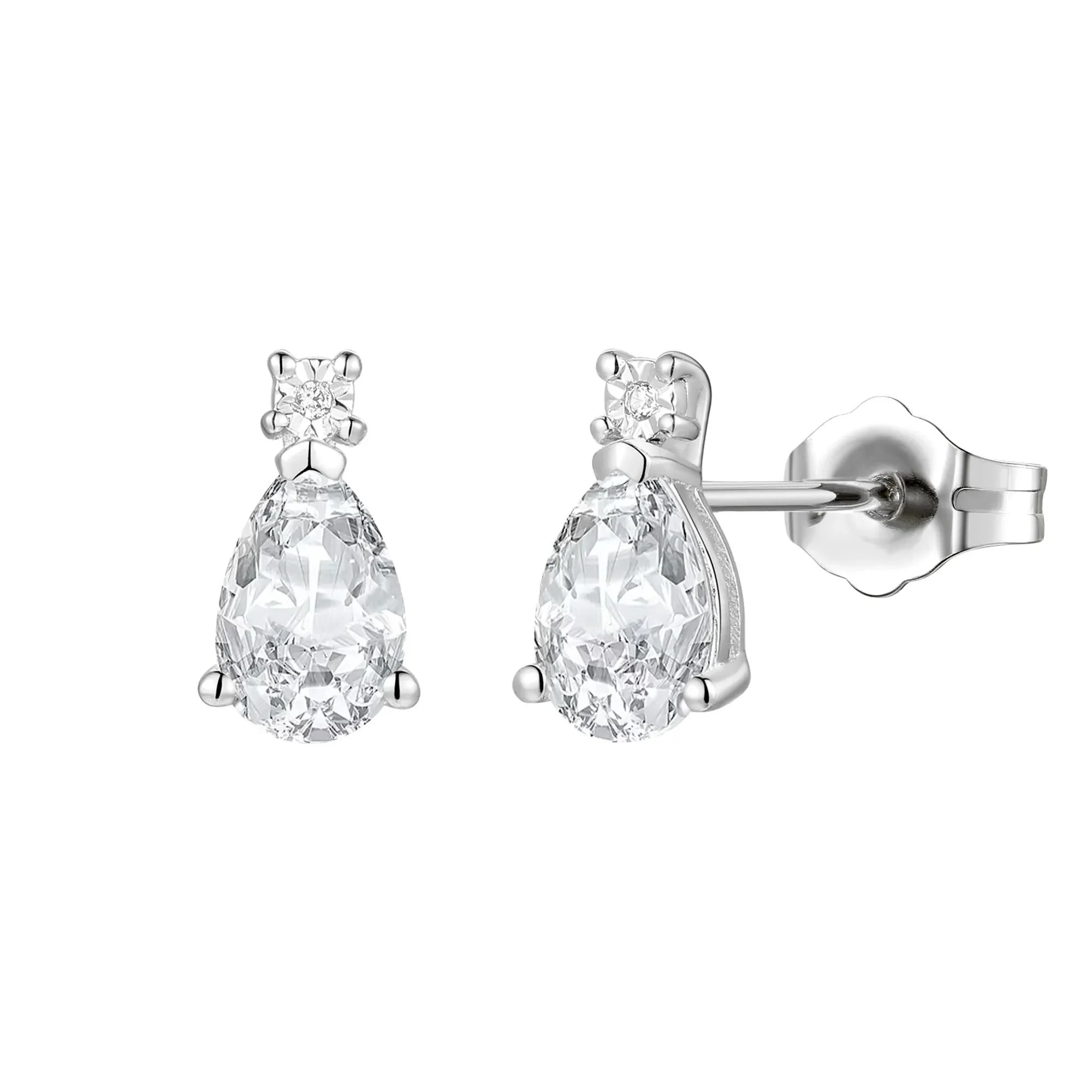 Lab-Created White Sapphire & Diamond Accent Pendant Necklace & Earrings Boxed Set 10K White Gold Size 18" - Image 5