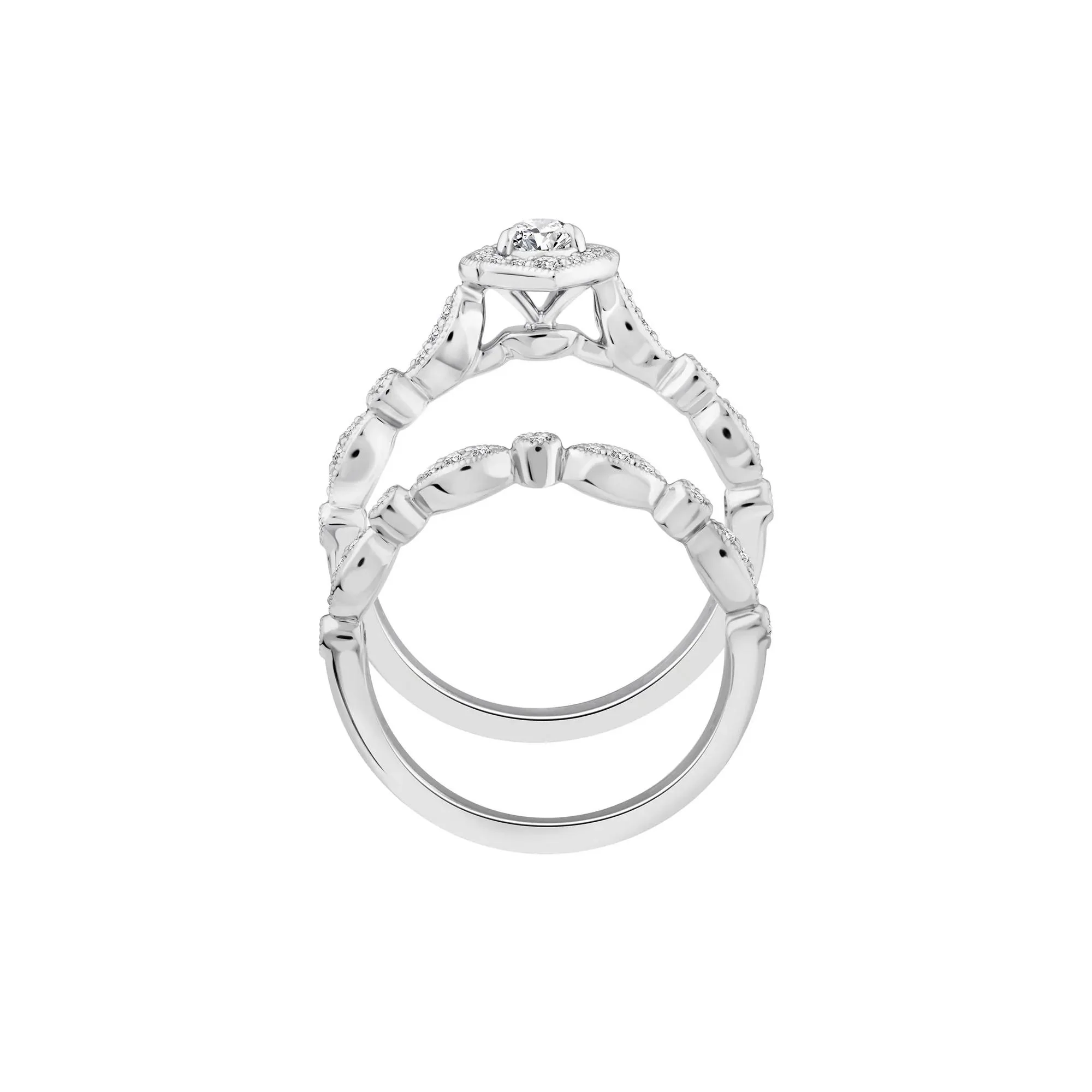5/8 CT. Tw. Pear-Shaped Diamond Engagement Set 14K White Gold Ring Size 6 2mm - Image 2