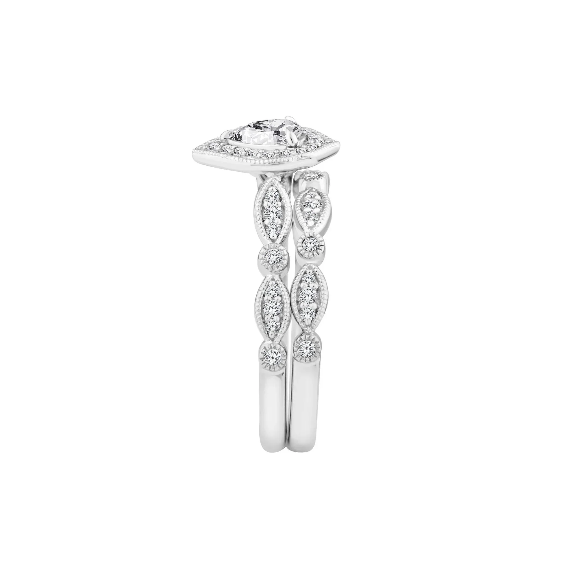 5/8 CT. Tw. Pear-Shaped Diamond Engagement Set 14K White Gold Ring Size 7 2mm - Image 3