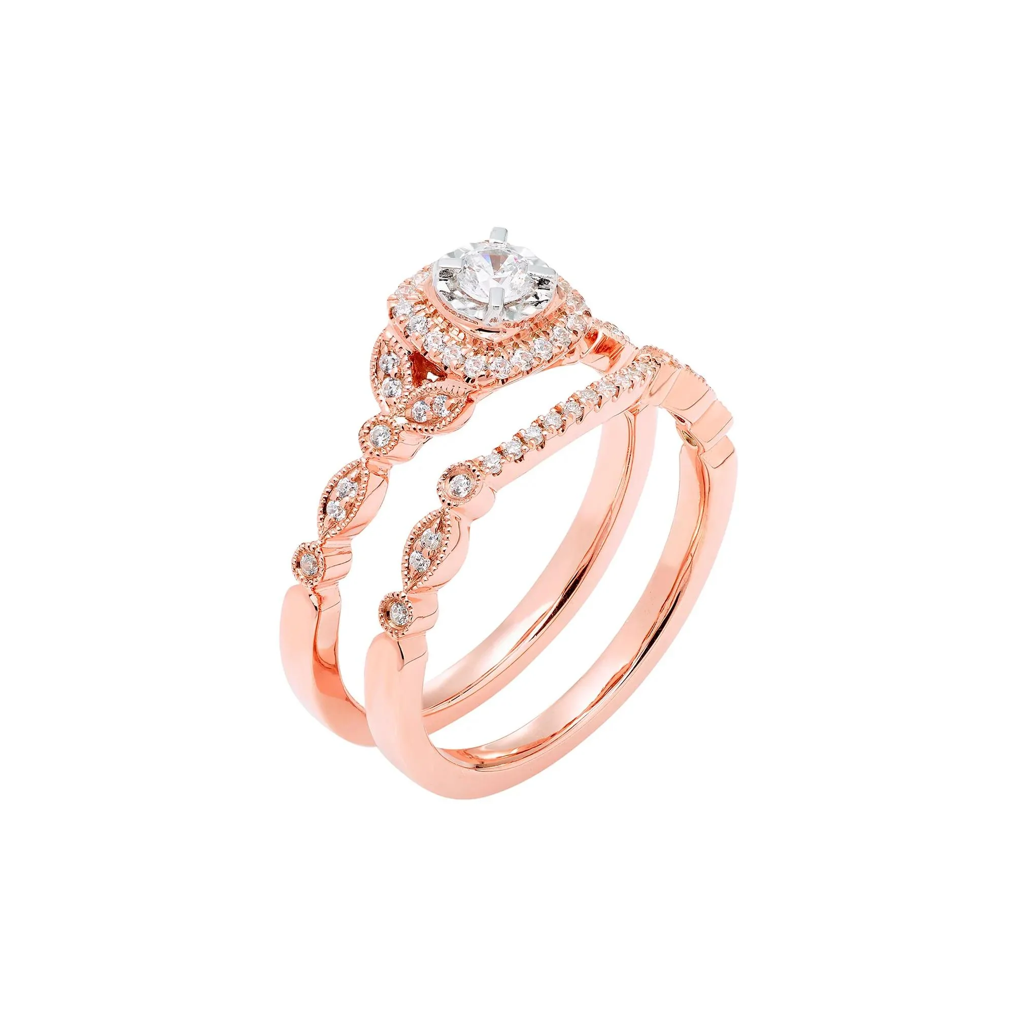3/8 CT. Tw. Diamond Engagement Set 10K Rose Gold Ring Round Brilliant Cut Size 6 - Image 4