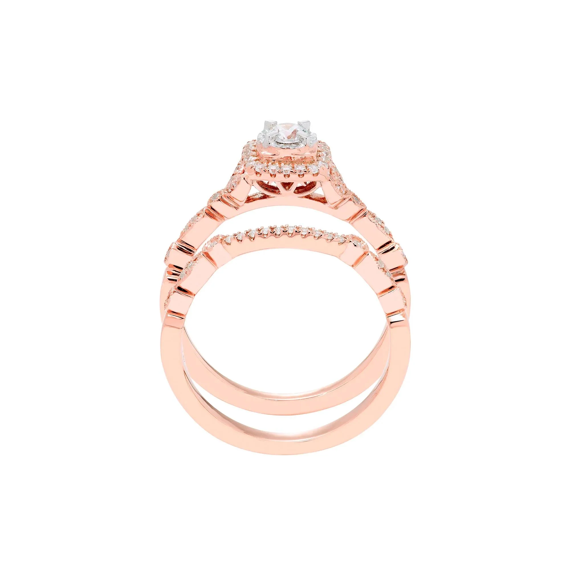 3/8 CT. Tw. Diamond Engagement Set 10K Rose Gold Ring Round Brilliant Cut Size 7 - Image 2