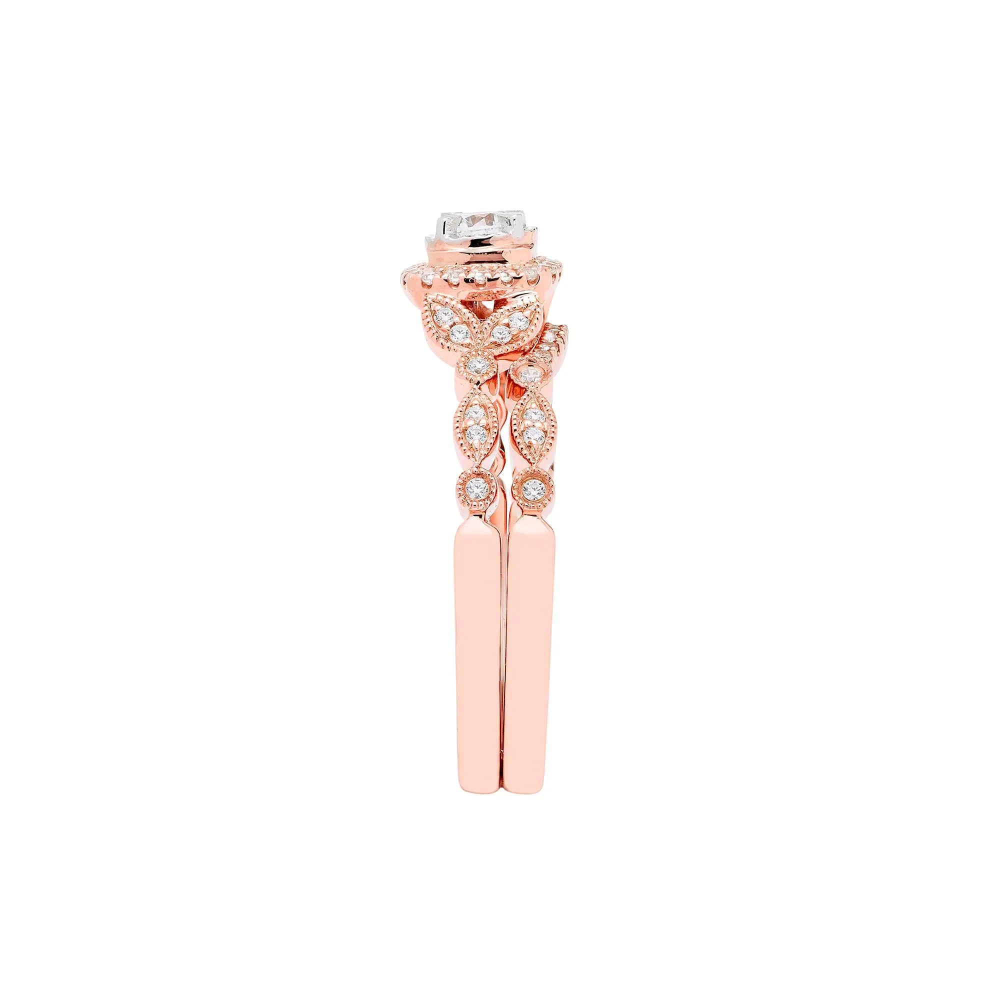 3/8 CT. Tw. Diamond Engagement Set 10K Rose Gold Ring Round Brilliant Cut Size 7 - Image 3