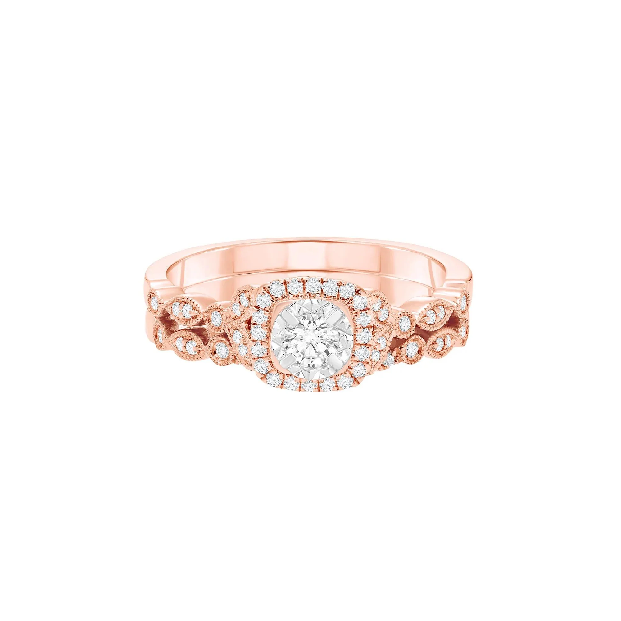 3/8 CT. Tw. Diamond Engagement Set 10K Rose Gold Ring Round Brilliant Cut Size 8