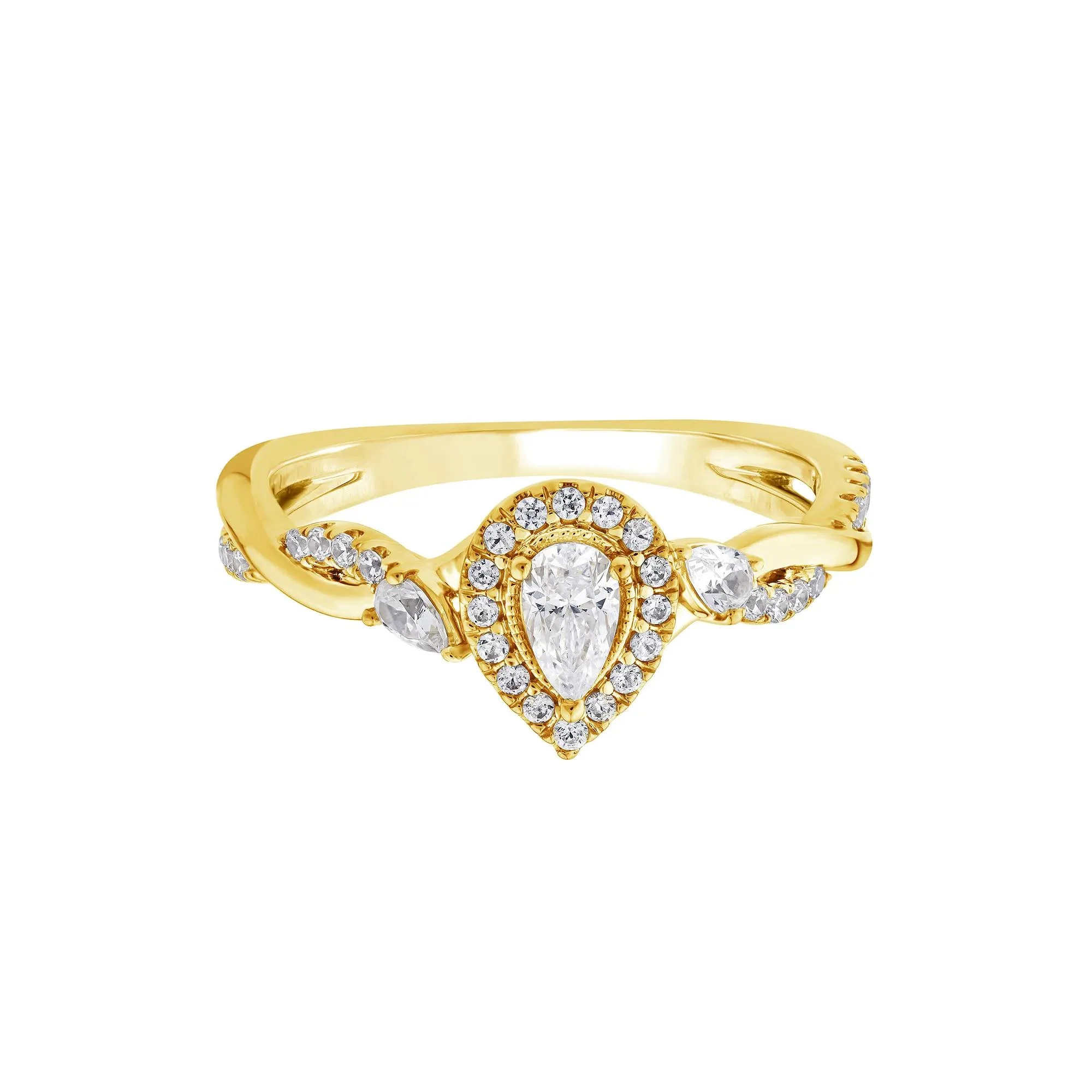 1/2 CT. Tw. Pear-Shaped Diamond Engagement Ring 14K Yellow Gold Size 8 1.5mm