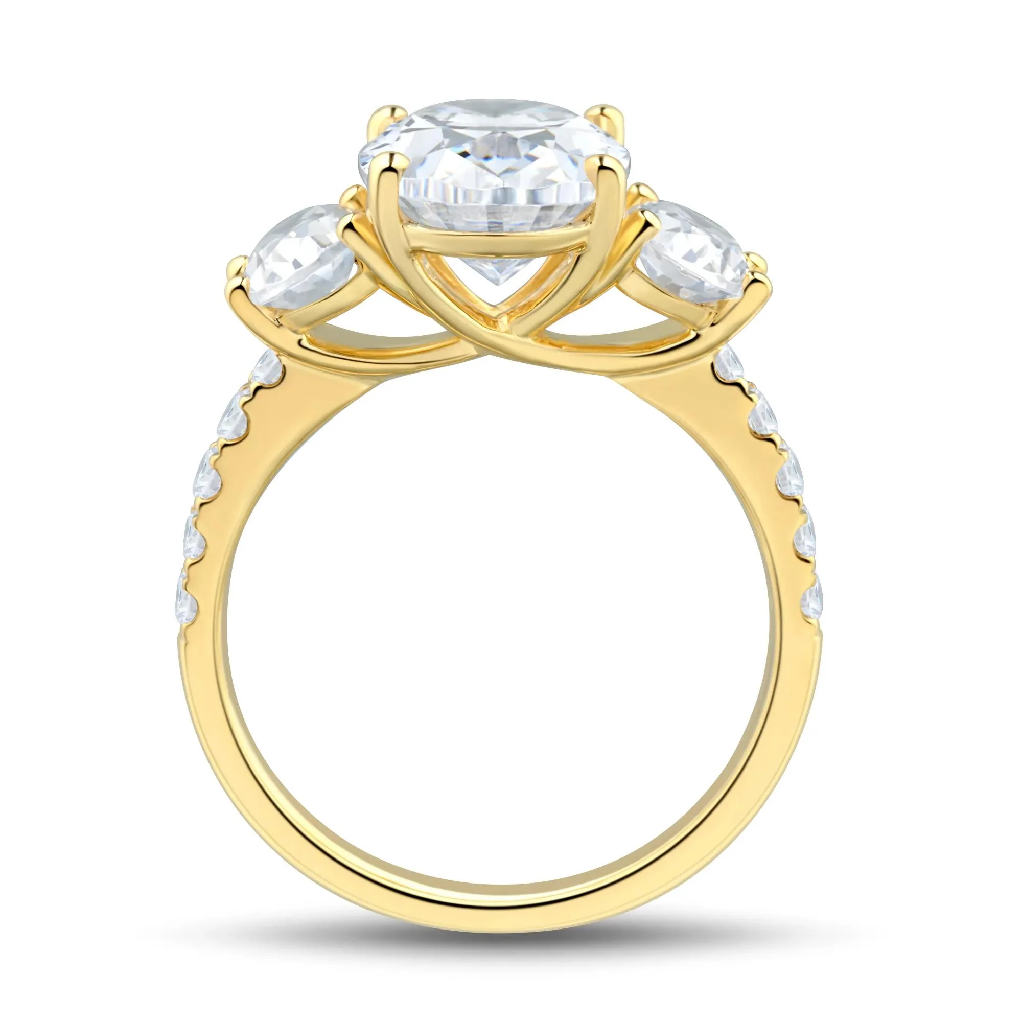 4 1/4 CT. Tw. Lab Grown Diamond Three-Stone Engagement Ring 14K Yellow Gold Round Brilliant Cut Size 6 1.5mm - Image 2