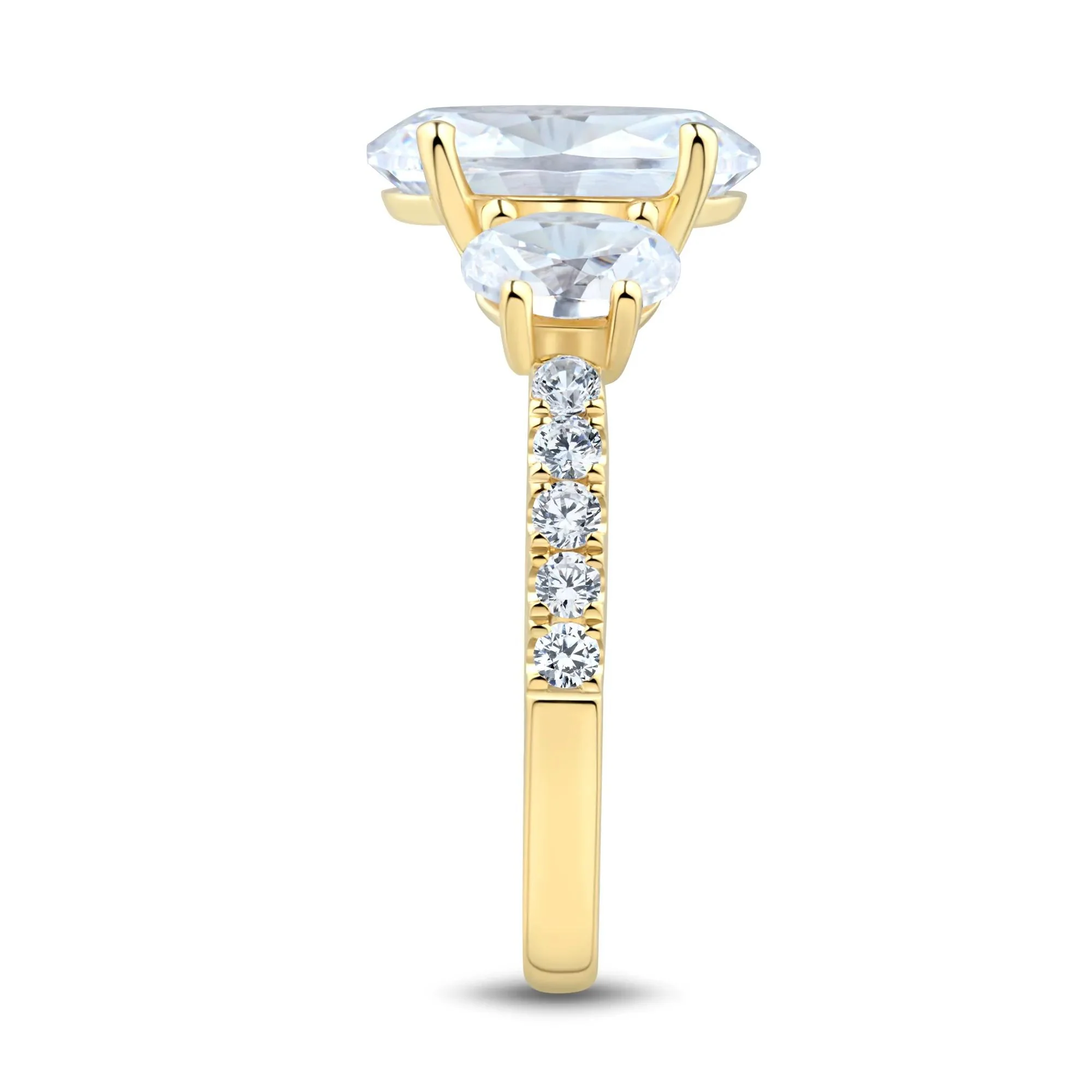 4 1/4 CT. Tw. Lab Grown Diamond Three-Stone Engagement Ring 14K Yellow Gold Round Brilliant Cut Size 7 1.5mm - Image 3