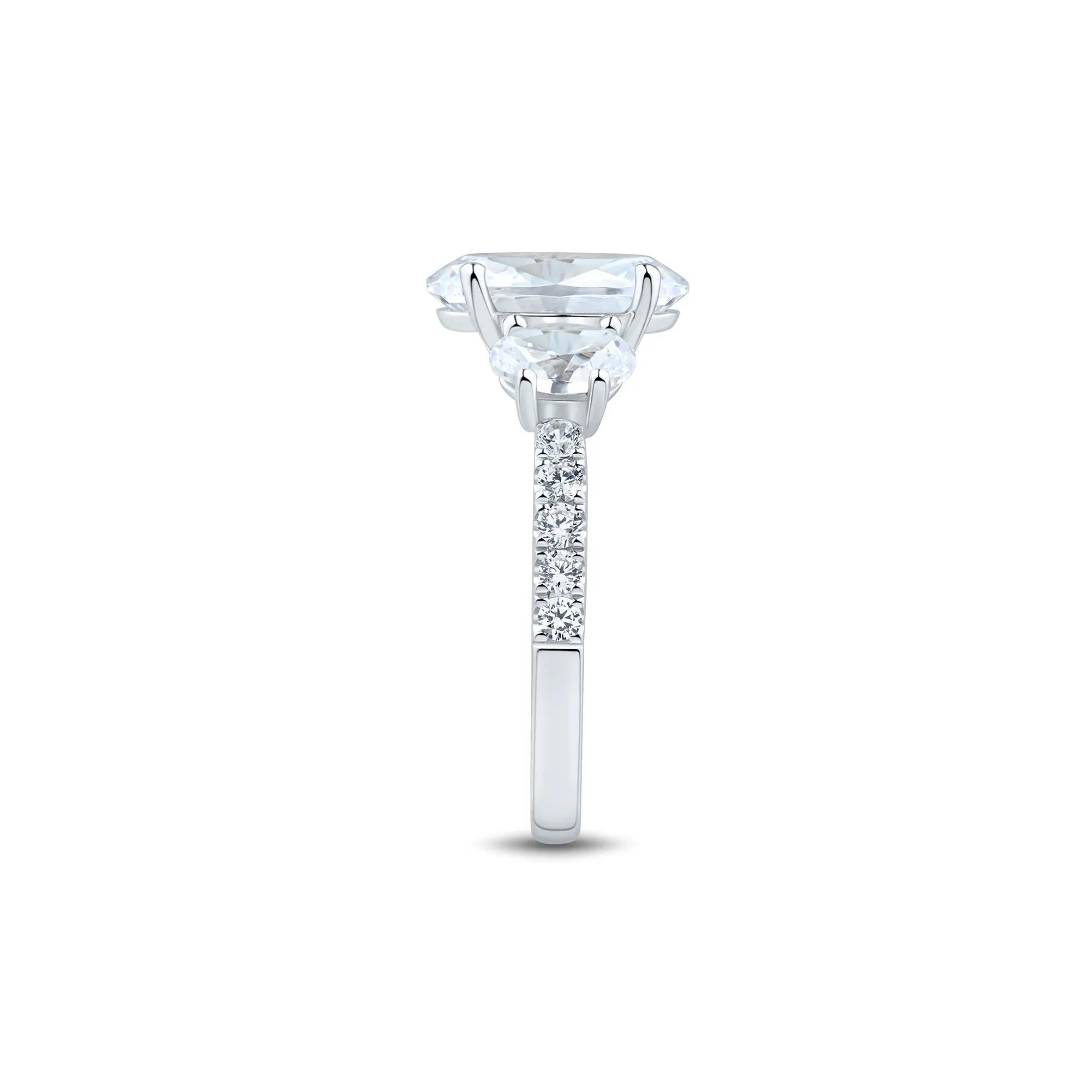 4 1/4 CT. Tw. Lab Grown Diamond Three-Stone Engagement Ring 14K White Gold Round Brilliant Cut Size 7.5 1.5mm - Image 3