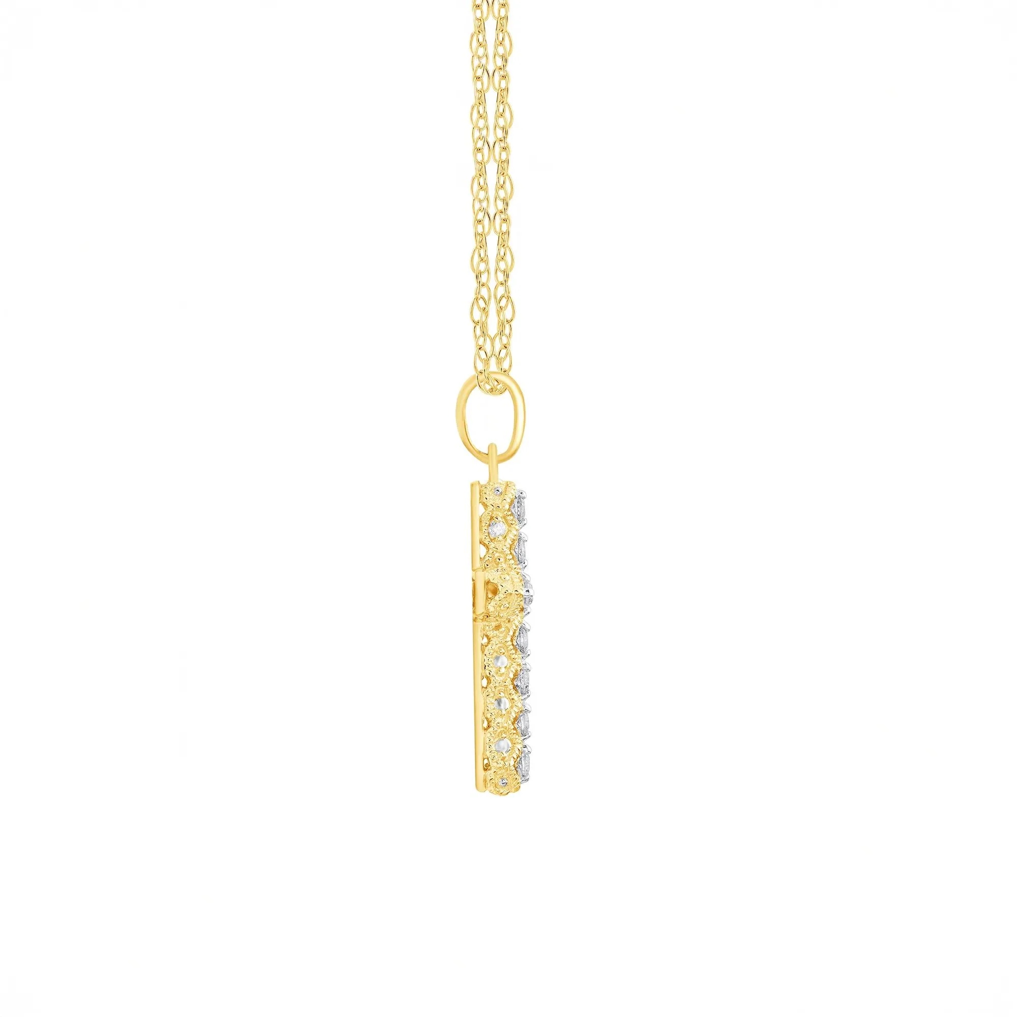1/7 CT. Tw. Diamond Cross Pendant Necklace 14K Yellow Gold Size 18" - Image 2