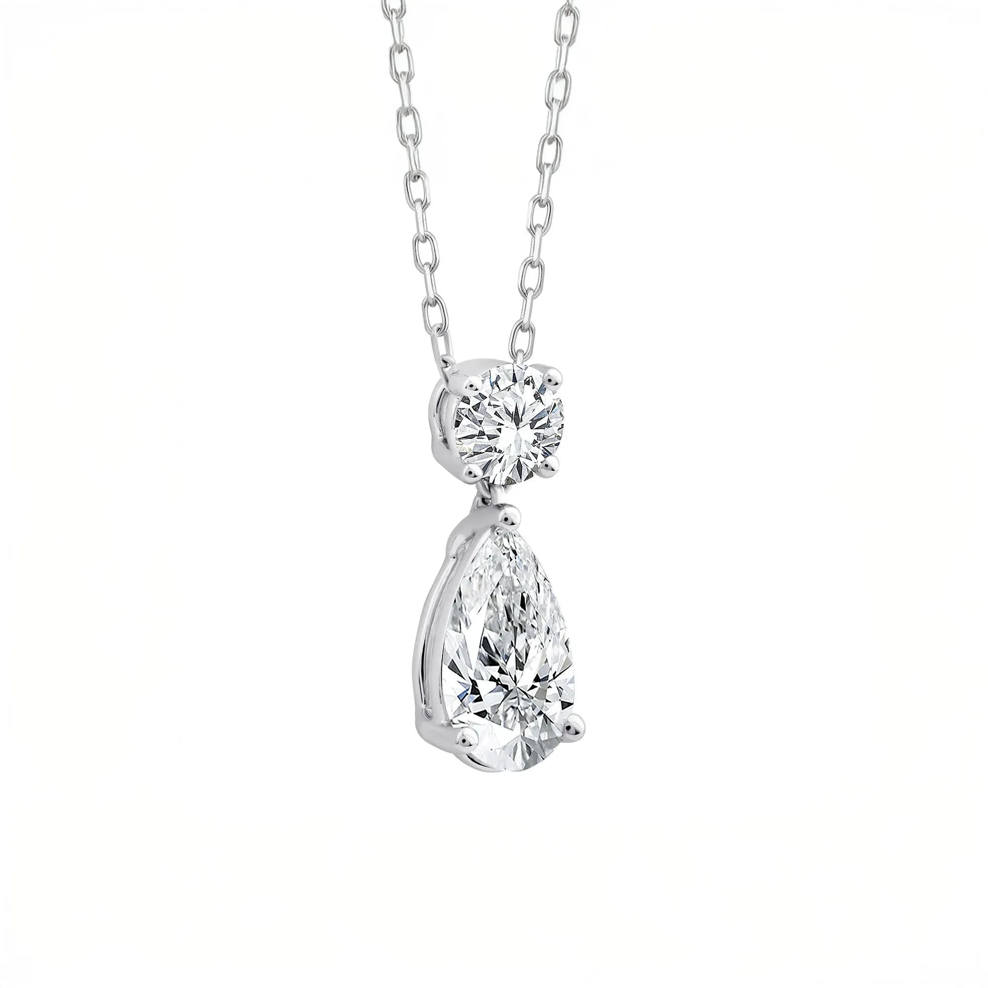1/2 CT. Tw. Lab Grown Diamond Pear-Shaped and Round Necklace 10K White Gold Size 18" - Image 2