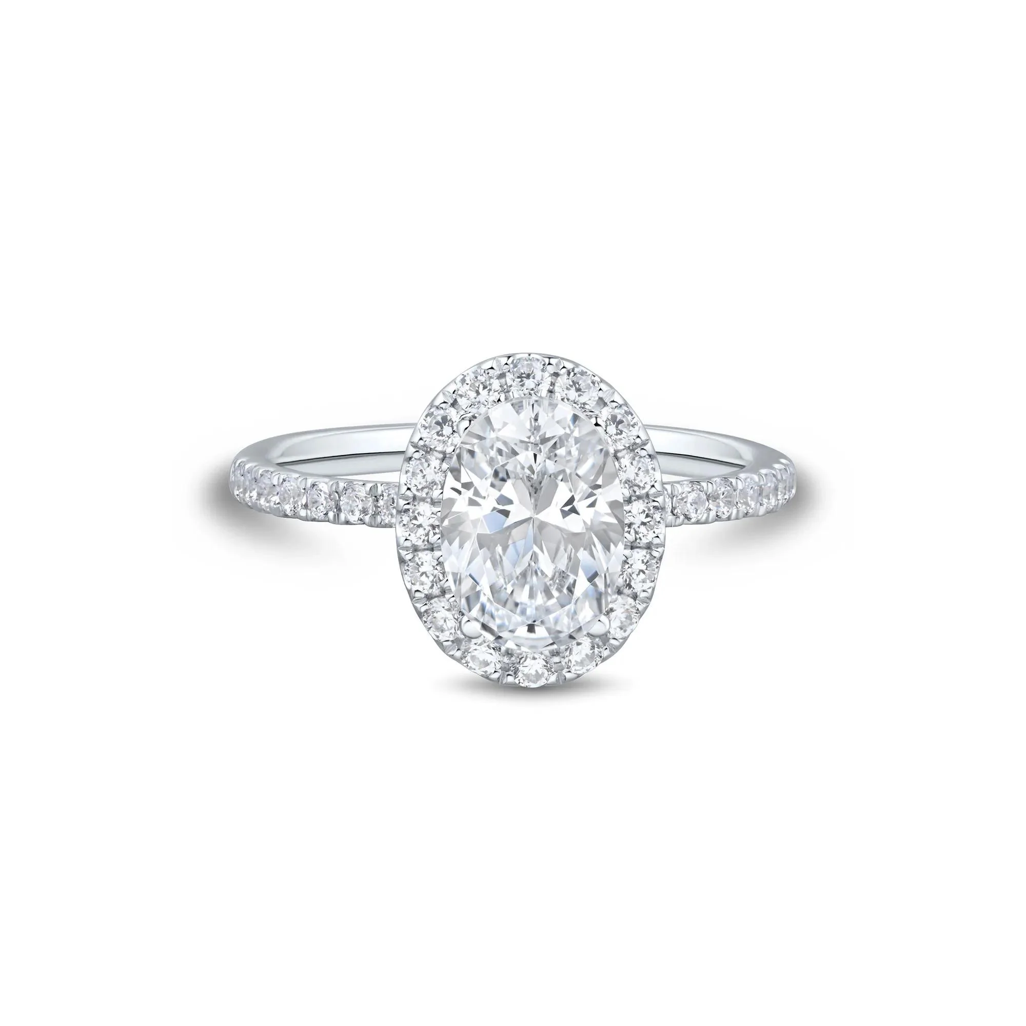 2 CT. Tw. Lab Grown Diamond Oval Halo Engagement Ring 14K White Gold Size 8.5 1.5mm