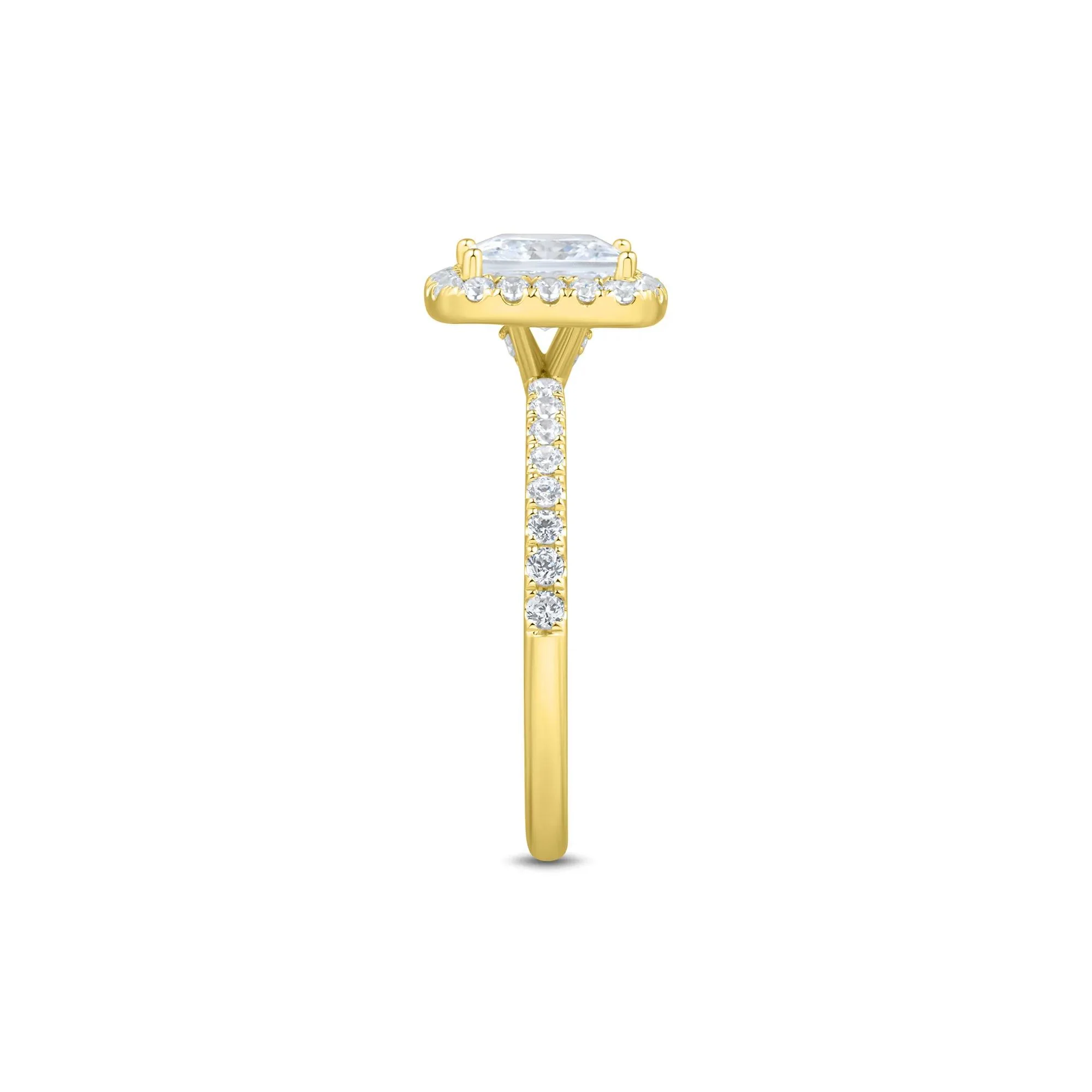 2 CT. Tw. Lab Grown Diamond Princess-Cut Halo Engagement Ring 14K Yellow Gold Round Brilliant Cut Size 6.5 1.5mm - Image 2