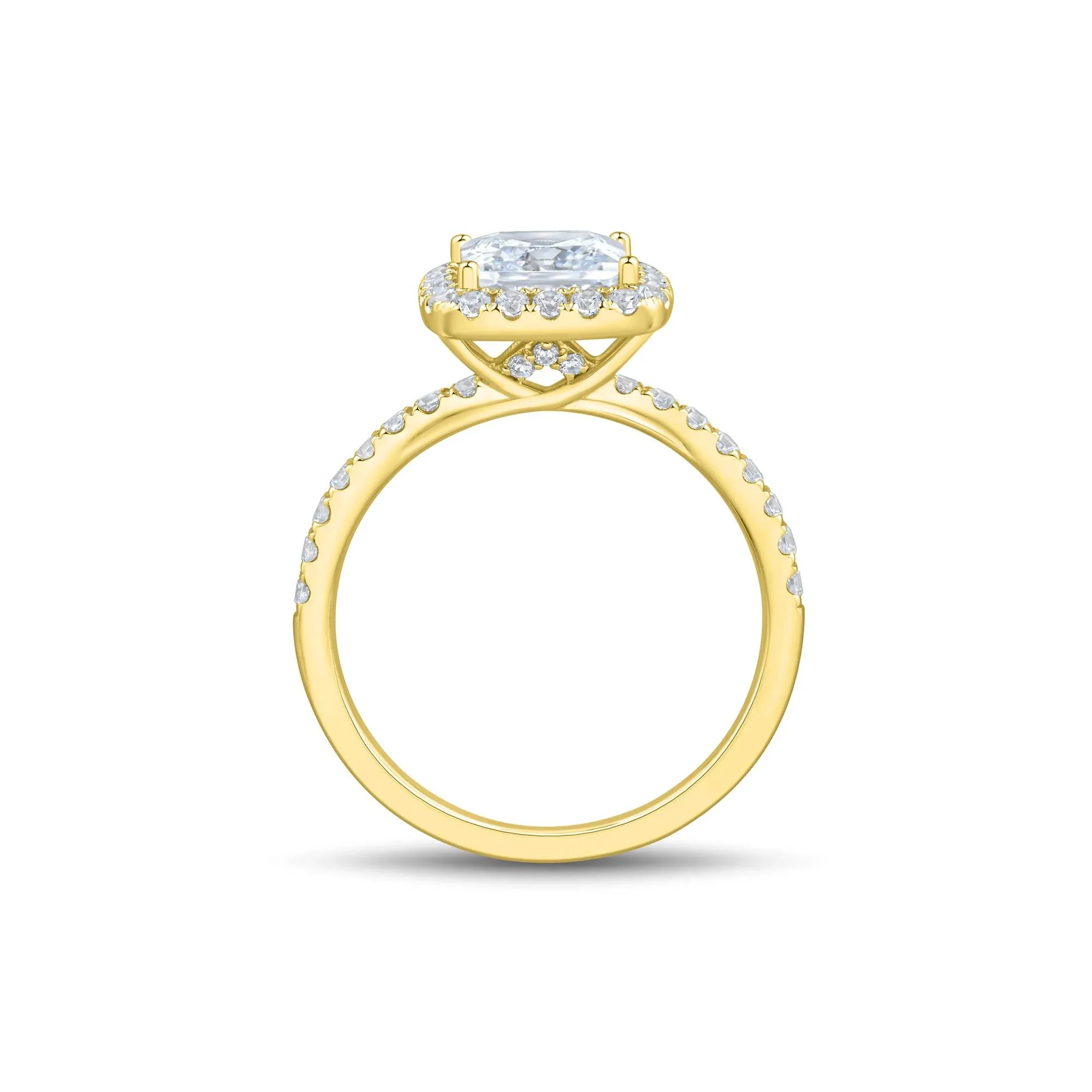 2 CT. Tw. Lab Grown Diamond Princess-Cut Halo Engagement Ring 14K Yellow Gold Round Brilliant Cut Size 7 1.5mm - Image 3