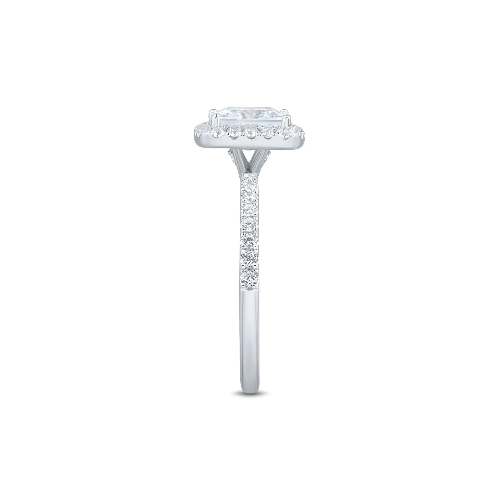 2 CT. Tw. Lab Grown Diamond Princess-Cut Halo Engagement Ring 14K White Gold Round Brilliant Cut Size 7 1.5mm - Image 2