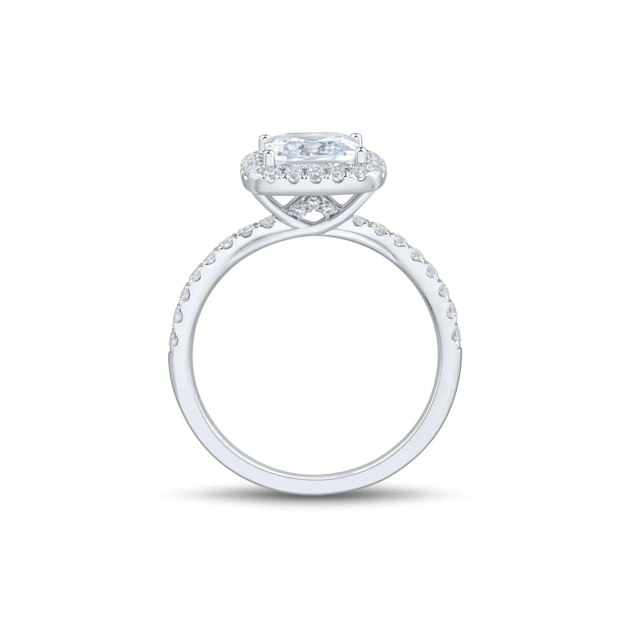 2 CT. Tw. Lab Grown Diamond Princess-Cut Halo Engagement Ring 14K White Gold Round Brilliant Cut Size 9 1.5mm - Image 3