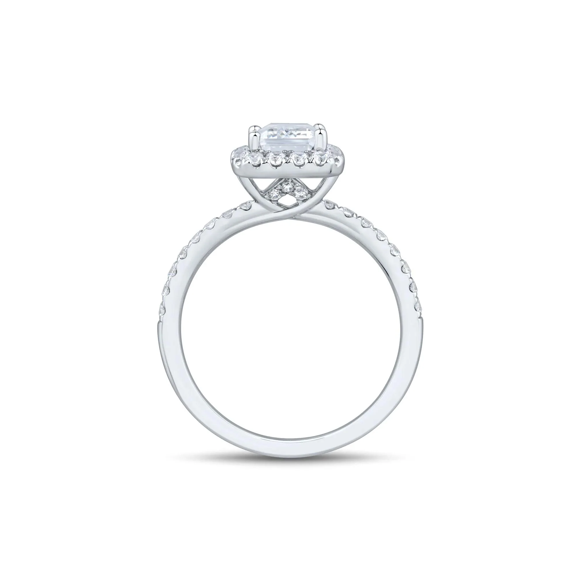 2 CT. Tw. Lab Grown Diamond Emerald-Cut Halo Engagement Ring 14K White Gold Size 6.5 1.5mm - Image 2
