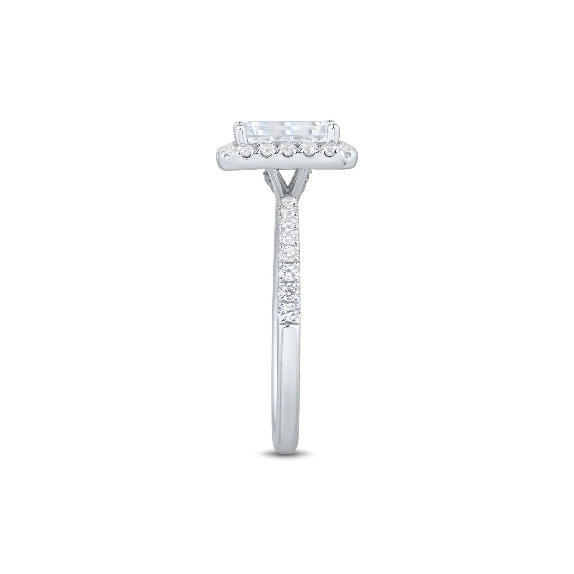 2 CT. Tw. Lab Grown Diamond Emerald-Cut Halo Engagement Ring 14K White Gold Size 9 1.5mm - Image 3