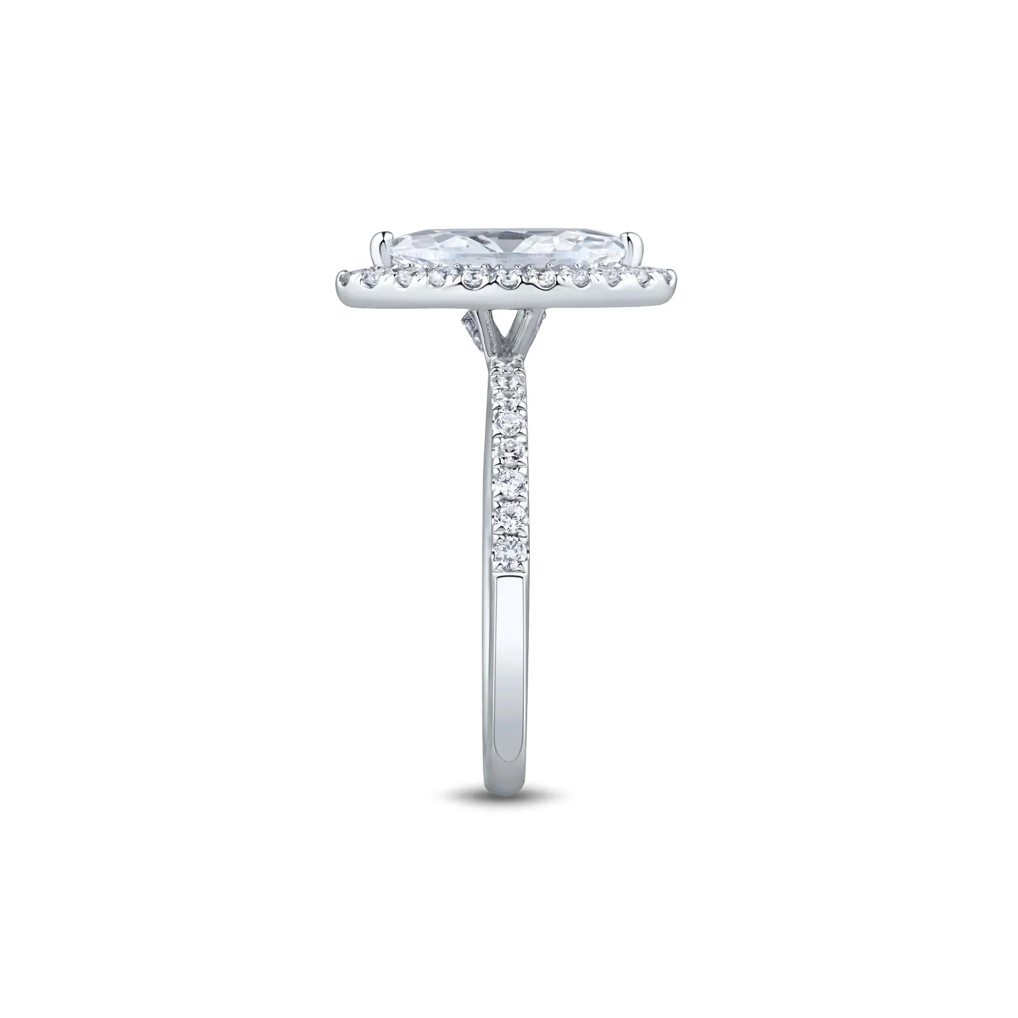 2 CT. Tw. Lab Grown Diamond Marquise-Cut Halo Engagement Ring 14K White Gold Size 8 1.5mm - Image 3