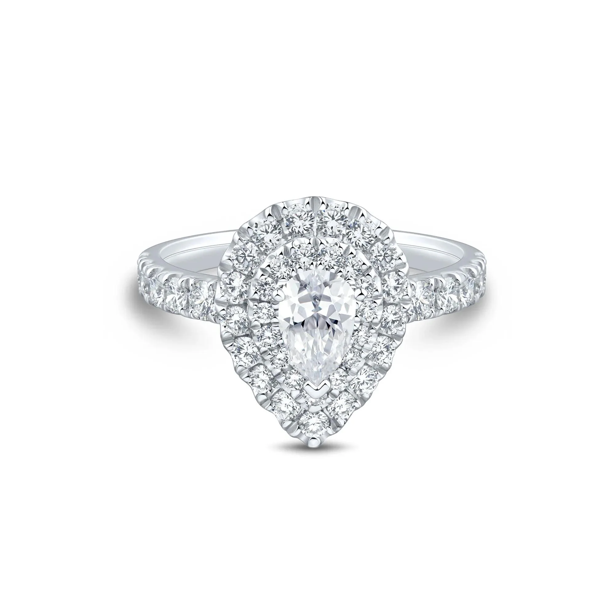 1/2 CT. Tw. Diamond Pear Halo Engagement Ring 10K White Gold Round Brilliant Cut Size 8 1mm