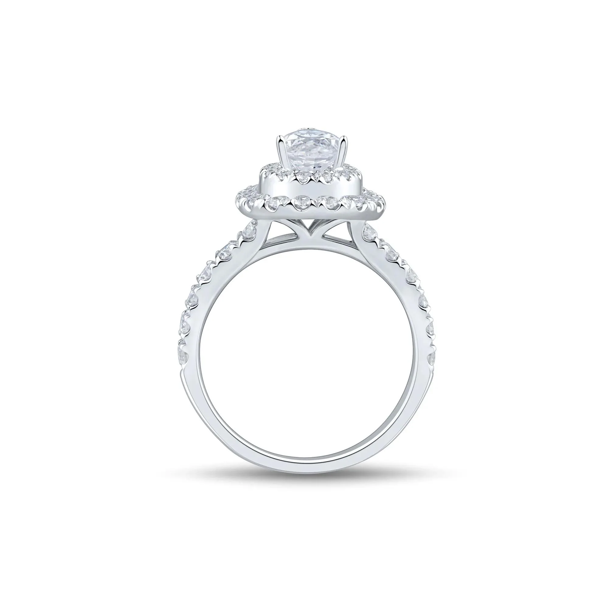 1/2 CT. Tw. Diamond Pear Halo Engagement Ring 10K White Gold Round Brilliant Cut Size 9 1mm - Image 3