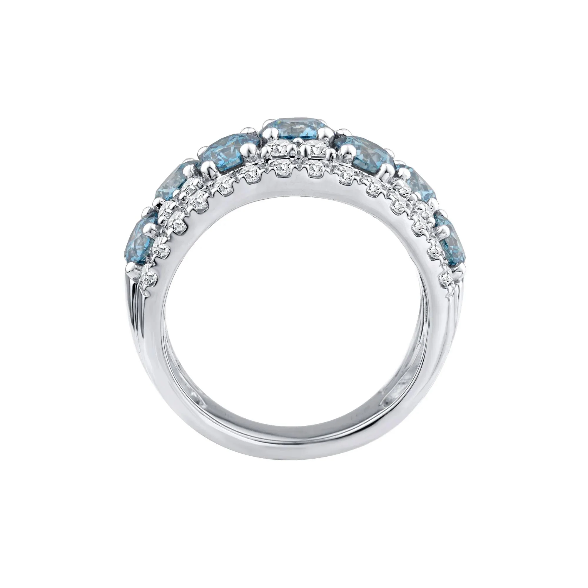 3 1/2 CT. Tw. Lab Grown Diamond Blue and White Band Ring 10K White Gold Round Brilliant Cut Size 6 2.5mm - Image 2