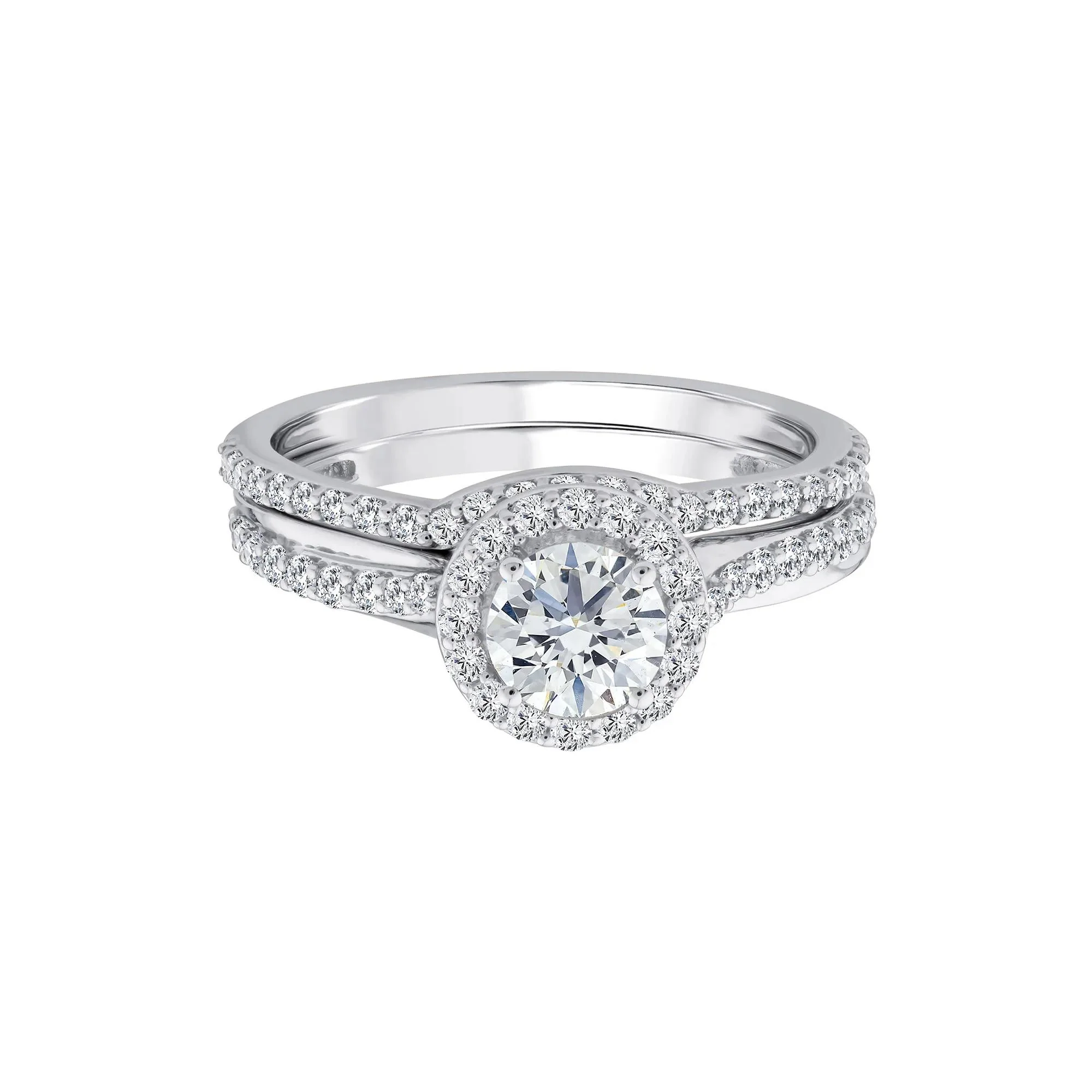 1/5 CT. Tw. Lab Grown Diamond Engagement Ring Set 10K White Gold Size 7.5 1mm