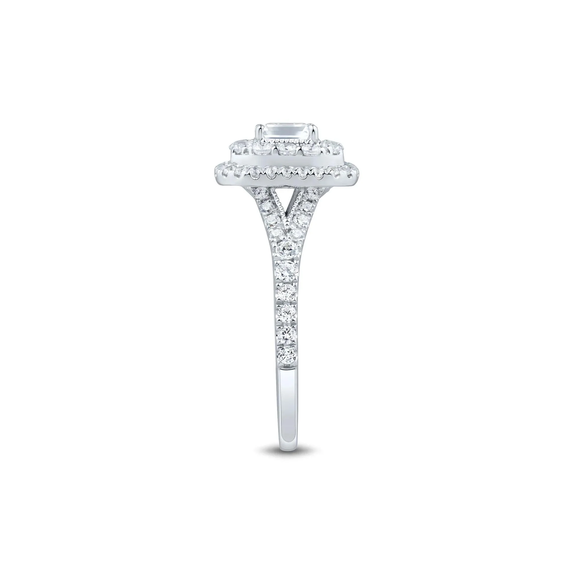 1 CT. Tw. Diamond Emerald-Cut Double Halo Engagement Ring 10K White Gold Size 6 1.5mm - Image 3