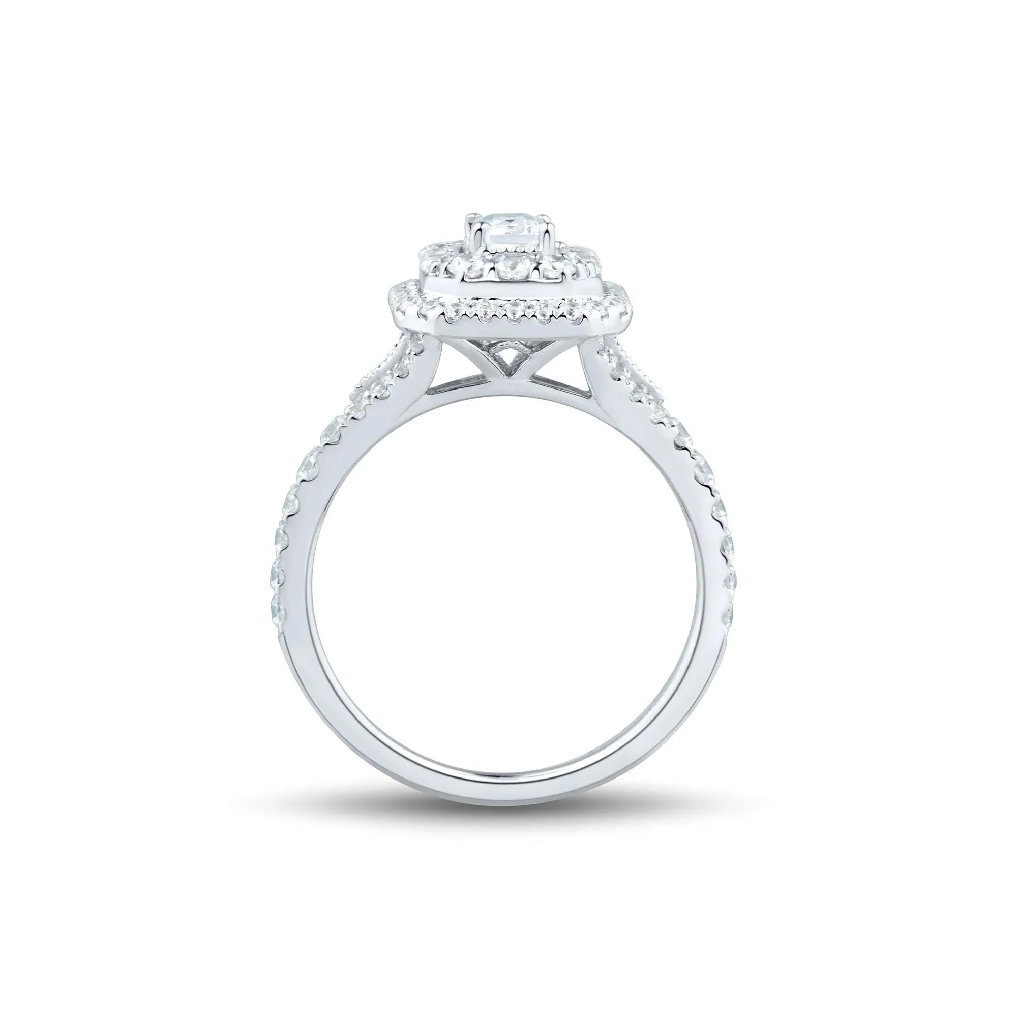1 CT. Tw. Diamond Emerald-Cut Double Halo Engagement Ring 10K White Gold Size 8 1.5mm - Image 2