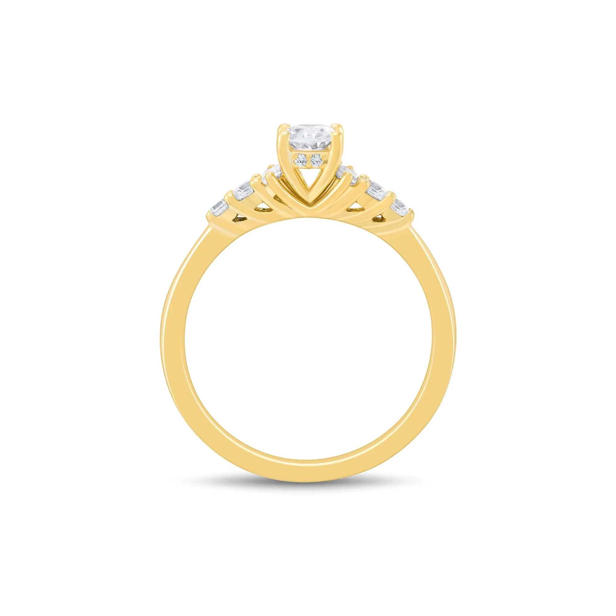 3/4 CT. Tw. Diamond Oval and Baguette Engagement Ring 14K Yellow Gold Round Brilliant Cut Size 8 1.5mm - Image 3