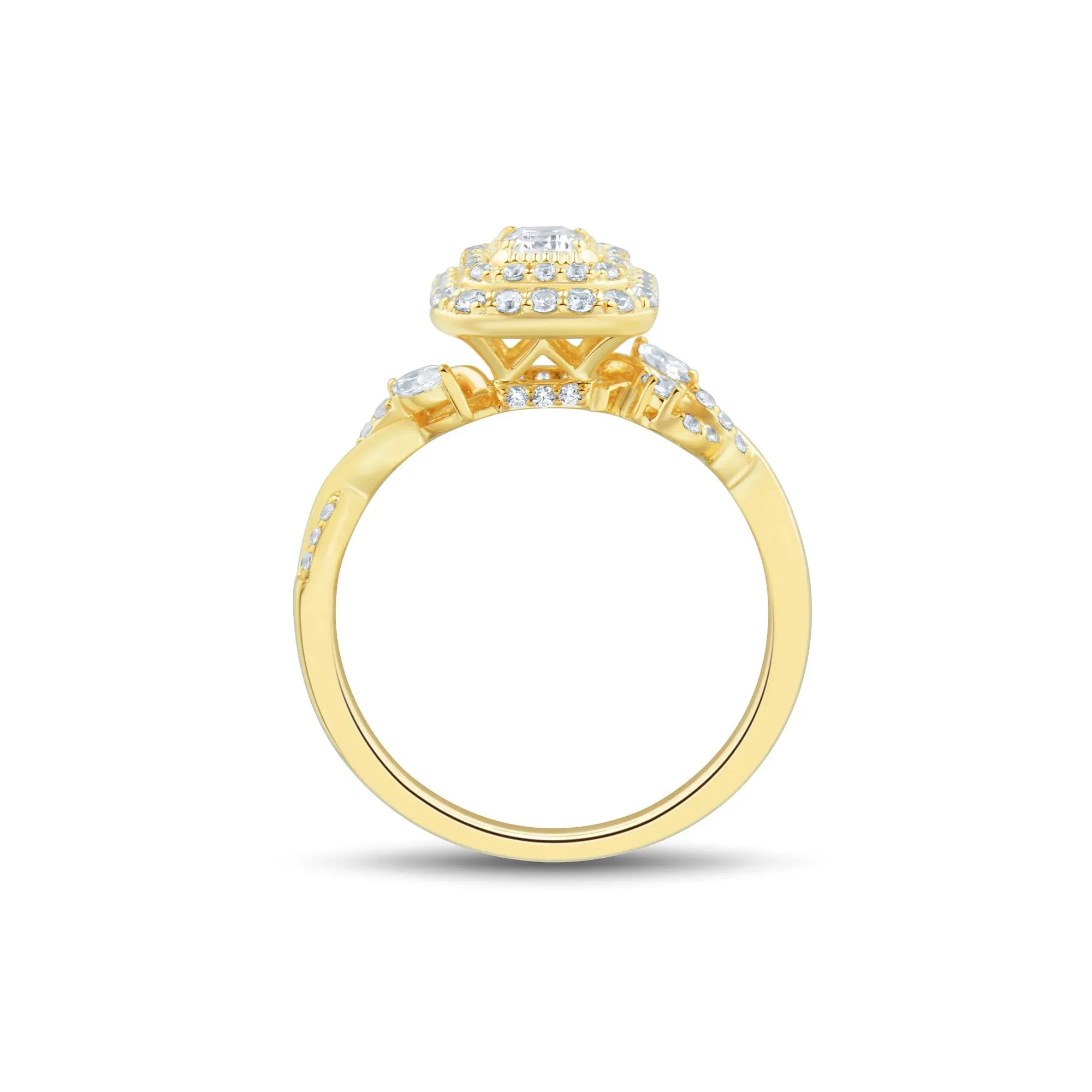 3/4 CT. Tw. Diamond Emerald-Cut Halo Engagement Ring 10K Yellow Gold Round Brilliant Cut Size 6 1mm - Image 2