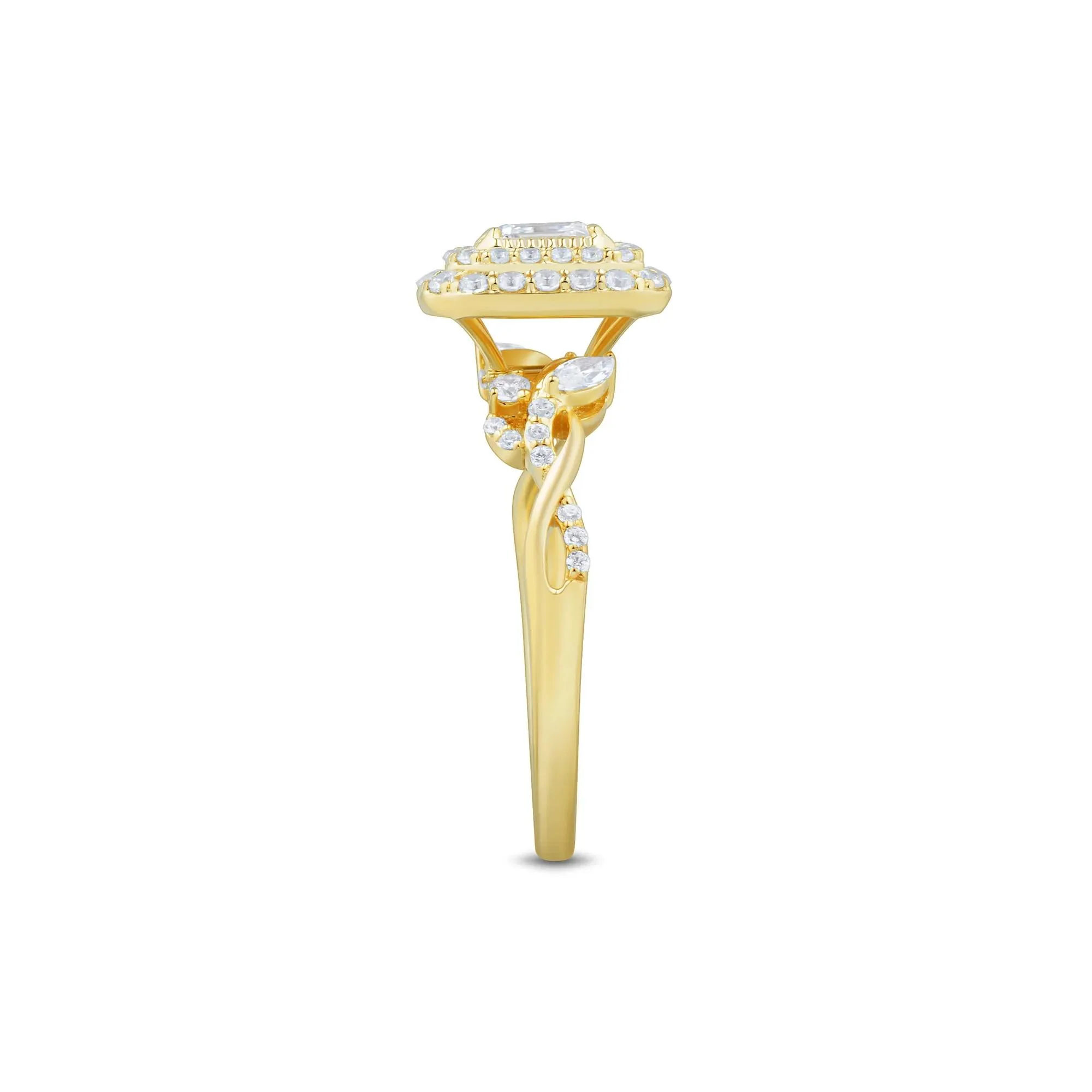 3/4 CT. Tw. Diamond Emerald-Cut Halo Engagement Ring 10K Yellow Gold Round Brilliant Cut Size 6 1mm - Image 3
