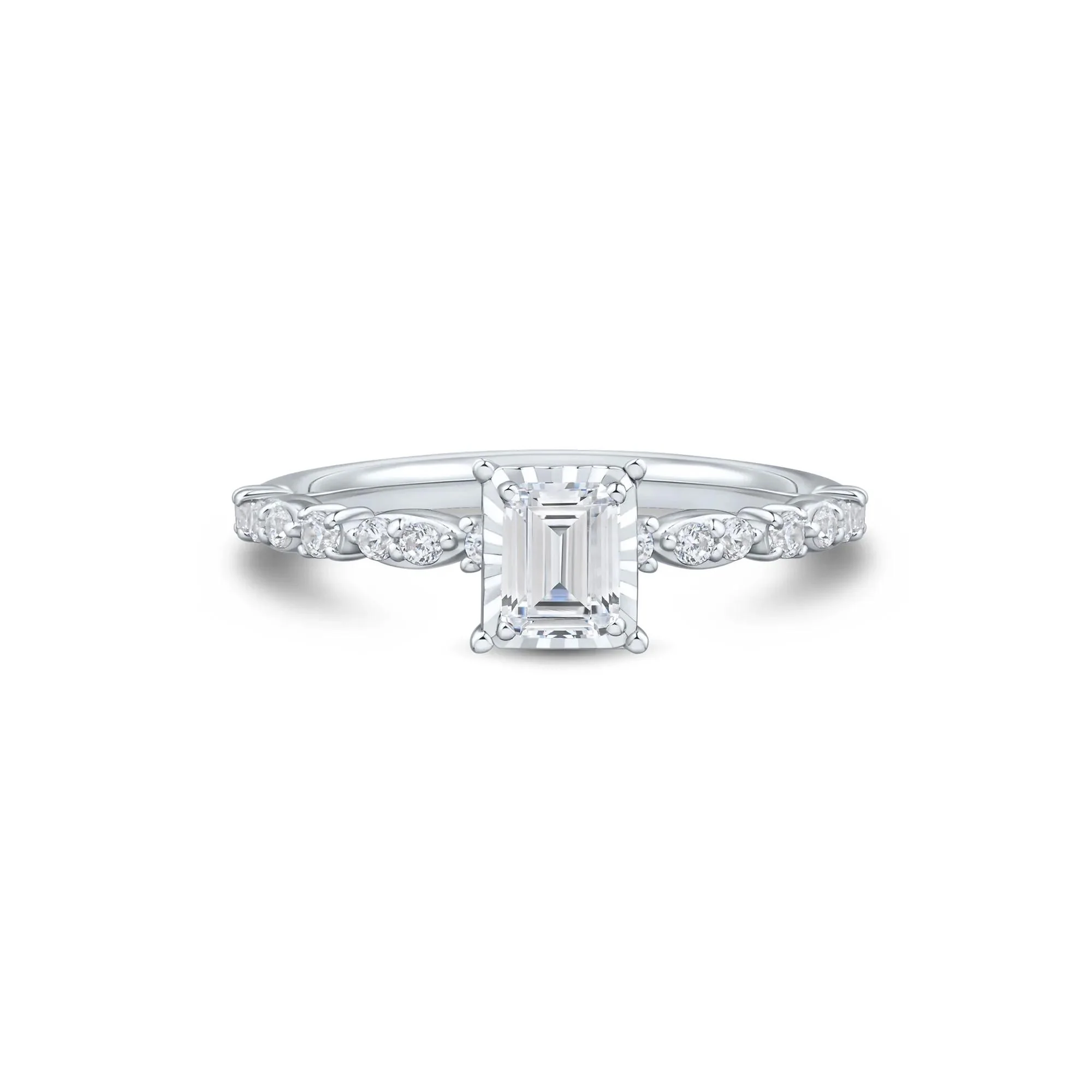 1/2 CT. Tw. Lab Grown Diamond Emerald-Cut Promise Ring 10K White Gold Size 6.5 1mm
