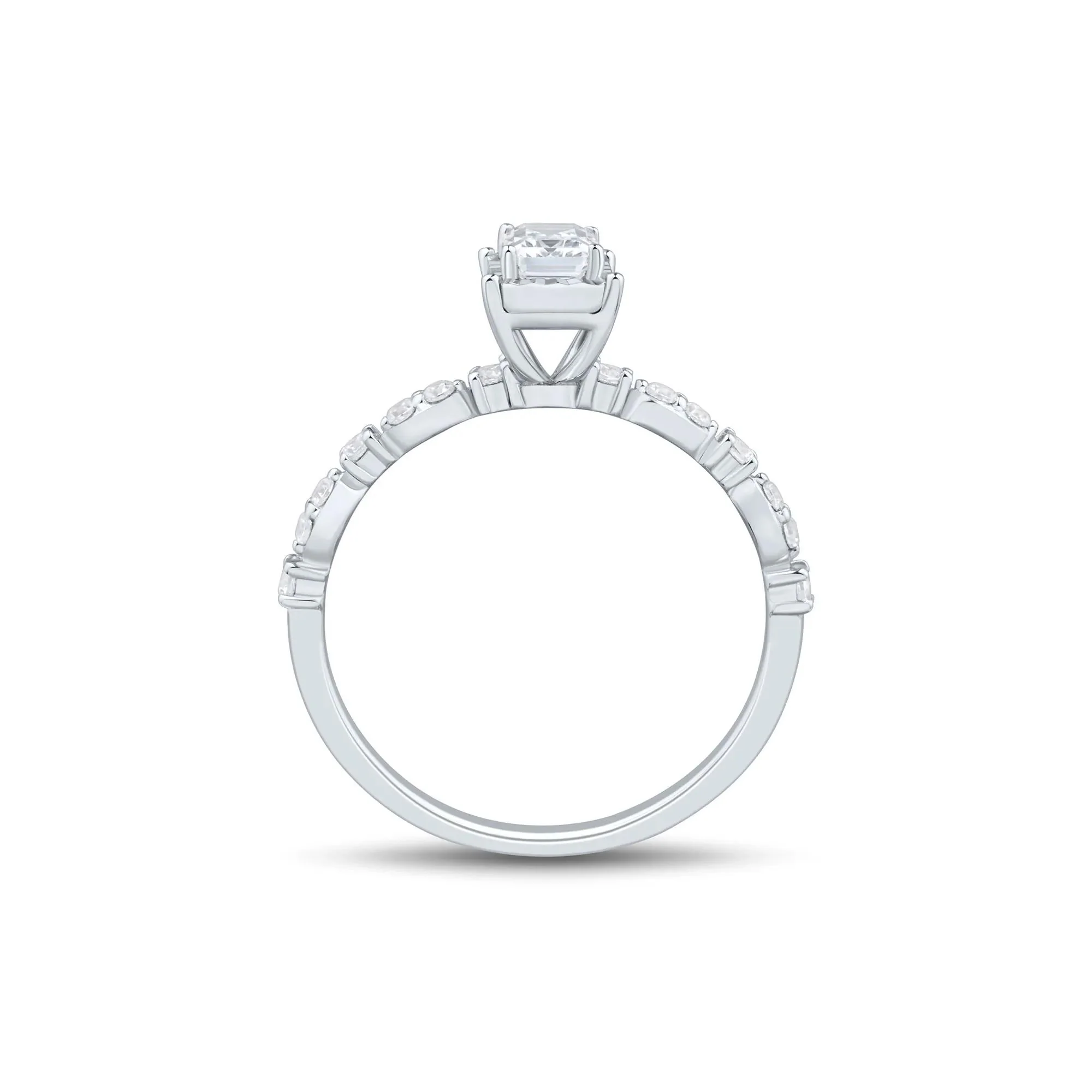 1/2 CT. Tw. Lab Grown Diamond Emerald-Cut Promise Ring 10K White Gold Size 7.5 1mm - Image 2