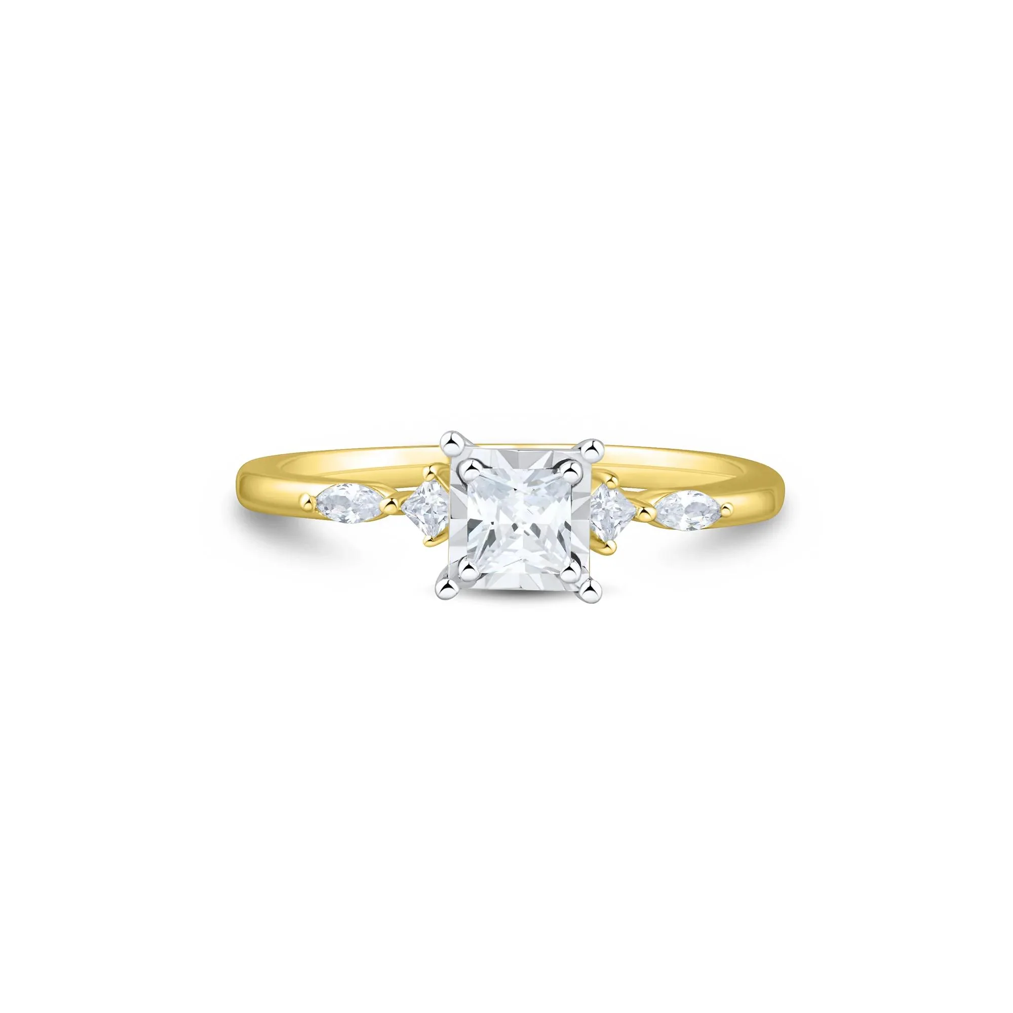 1/2 CT. Tw. Lab Grown Diamond Princess-Cut Promise Ring 10K Yellow and White Gold Size 8 1mm