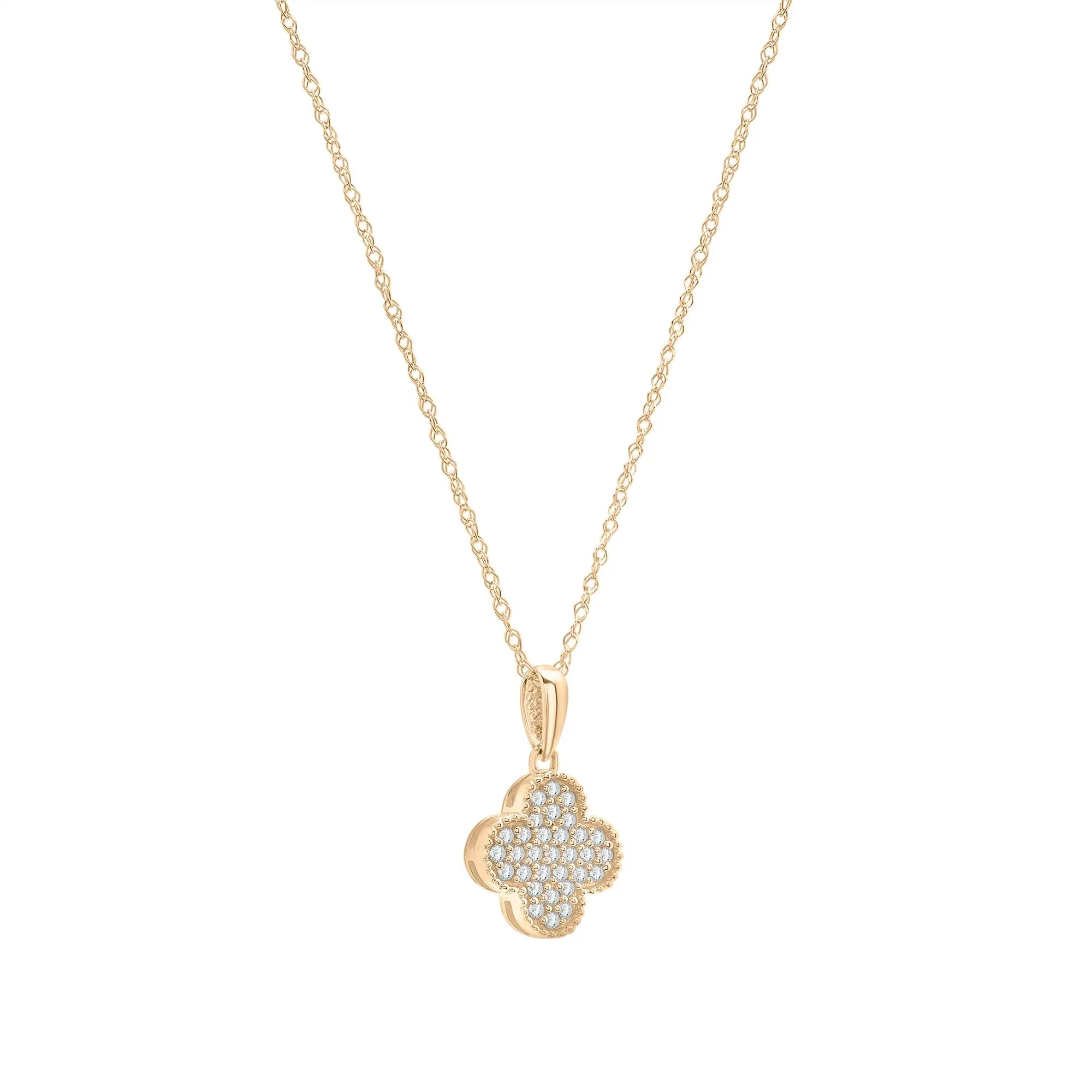 1/7 CT. Tw. Diamond Clover Necklace 10K Yellow Gold Size 18" - Image 2
