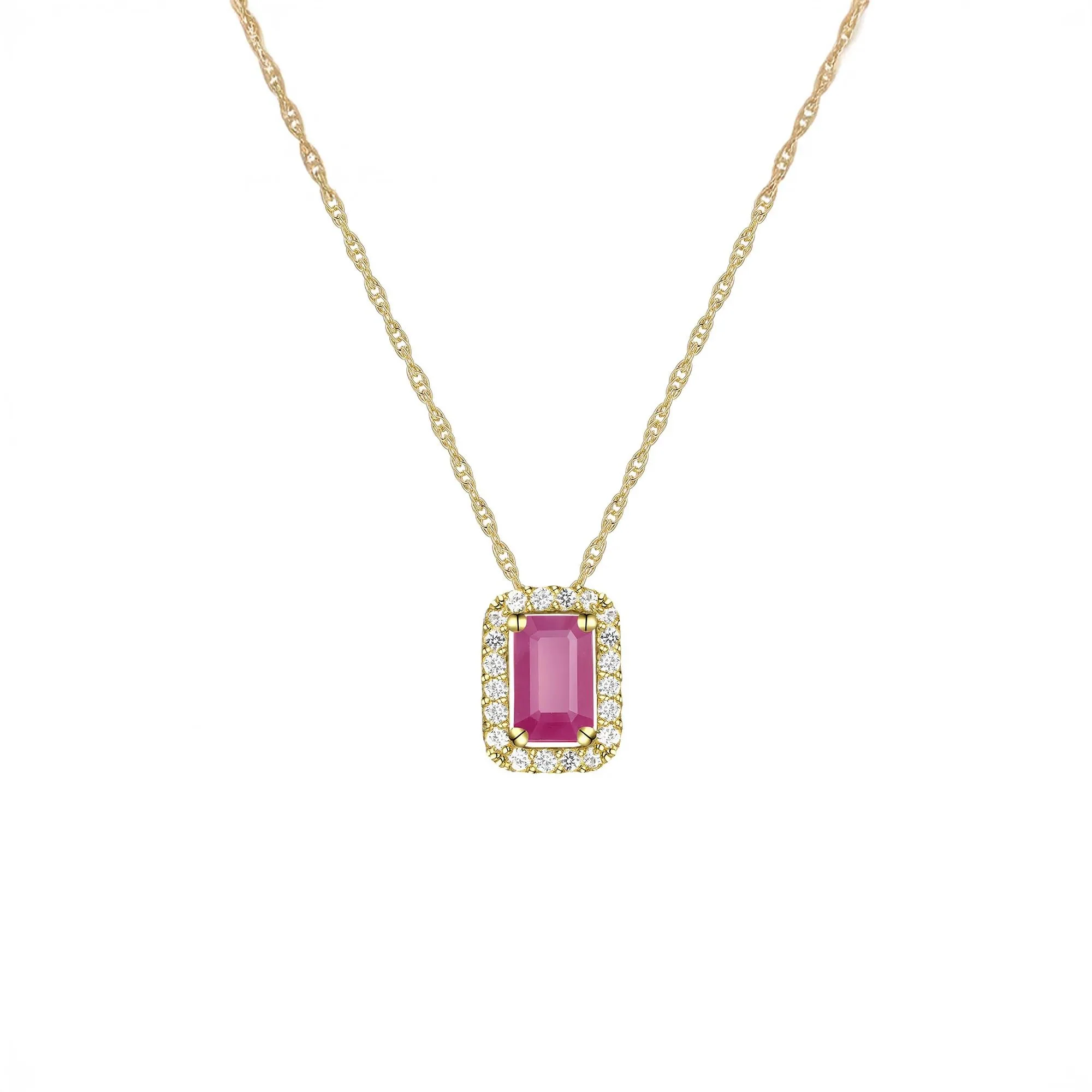 1/8 CT. Tw. Ruby and Diamond Halo Pendant Necklace 10K Yellow Gold Size 18" - Image 3