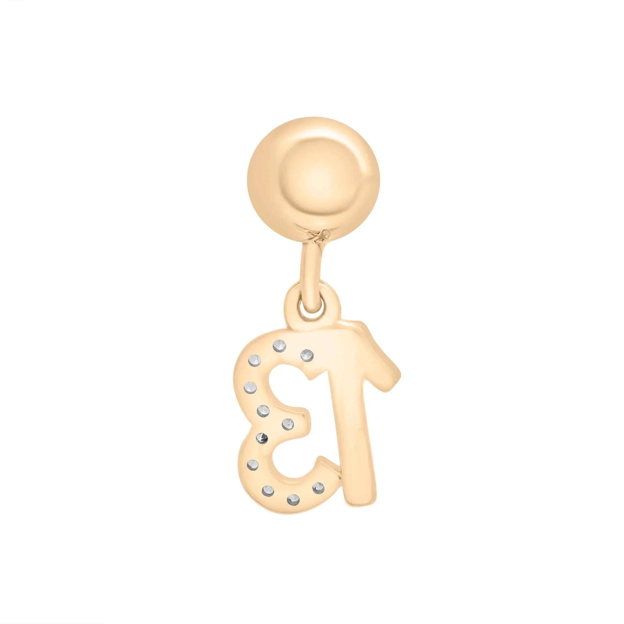 Diamond Accent Lucky Number 13 Bead Charm Vermeil Yellow Size 12.00mm - Image 3