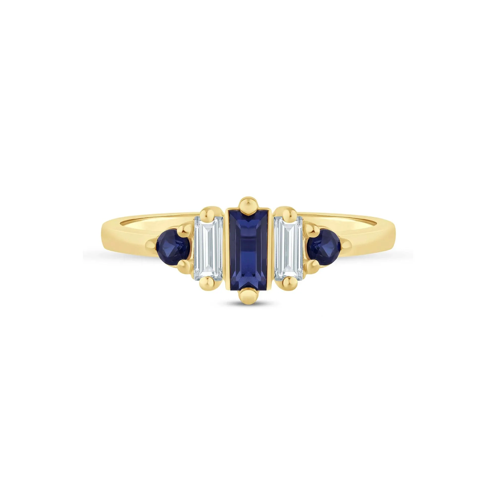 1/5 CT. Tw. Lab-Created Blue Sapphire and Lab Grown Diamond Ring 10K Yellow Gold Size 6.5 1.5mm