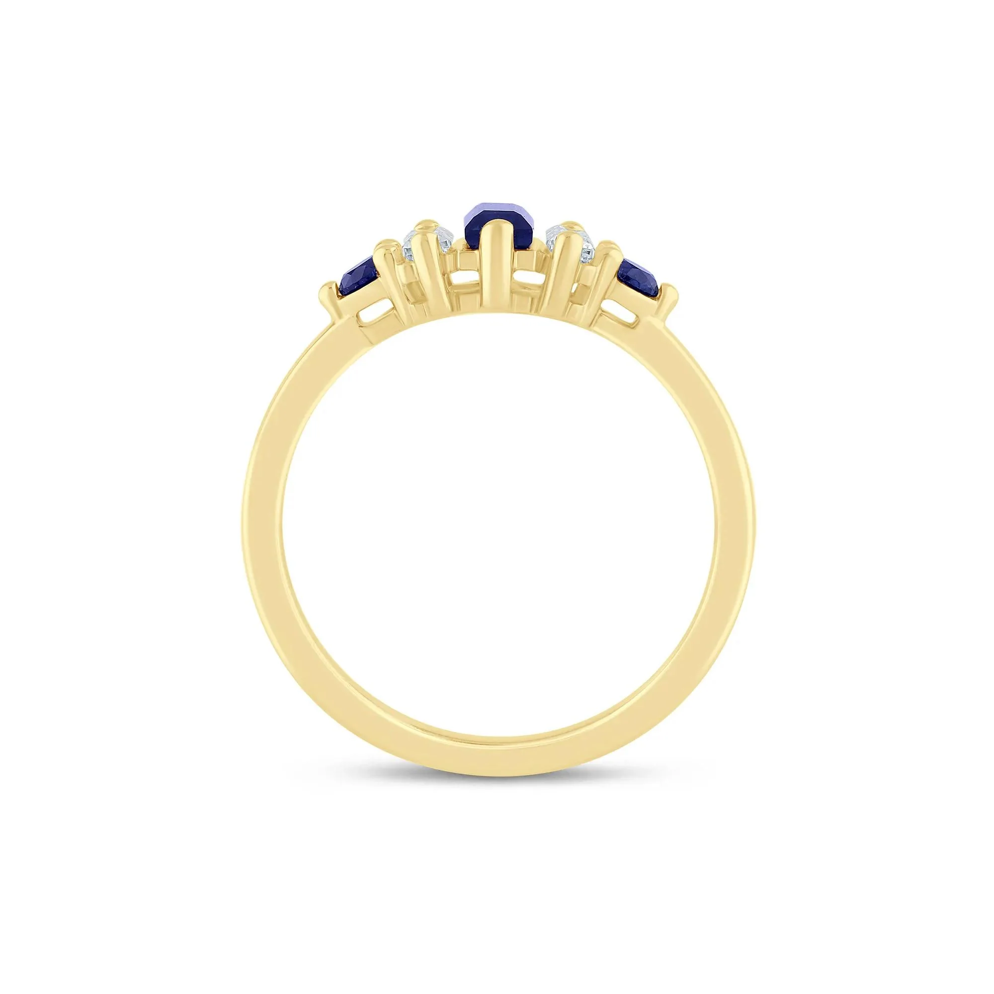 1/5 CT. Tw. Lab-Created Blue Sapphire and Lab Grown Diamond Ring 10K Yellow Gold Size 8 1.5mm - Image 2