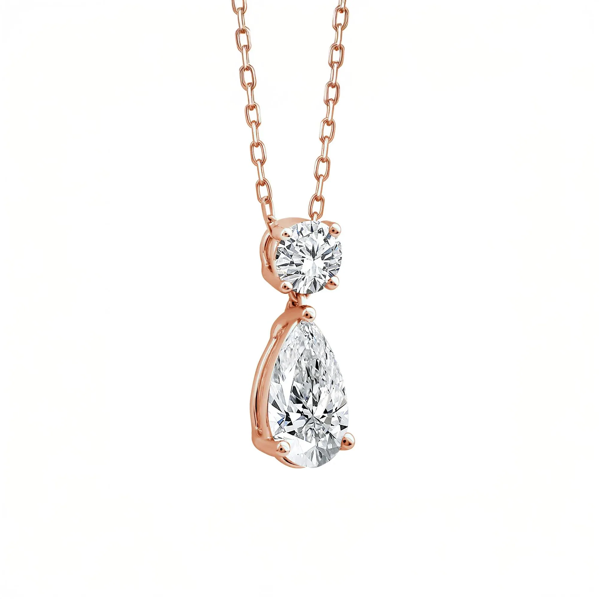 1/2 CT. Tw. Lab Grown Diamond Pear-Shaped and Round Necklace 10K Rose Gold Size 18" - Image 2