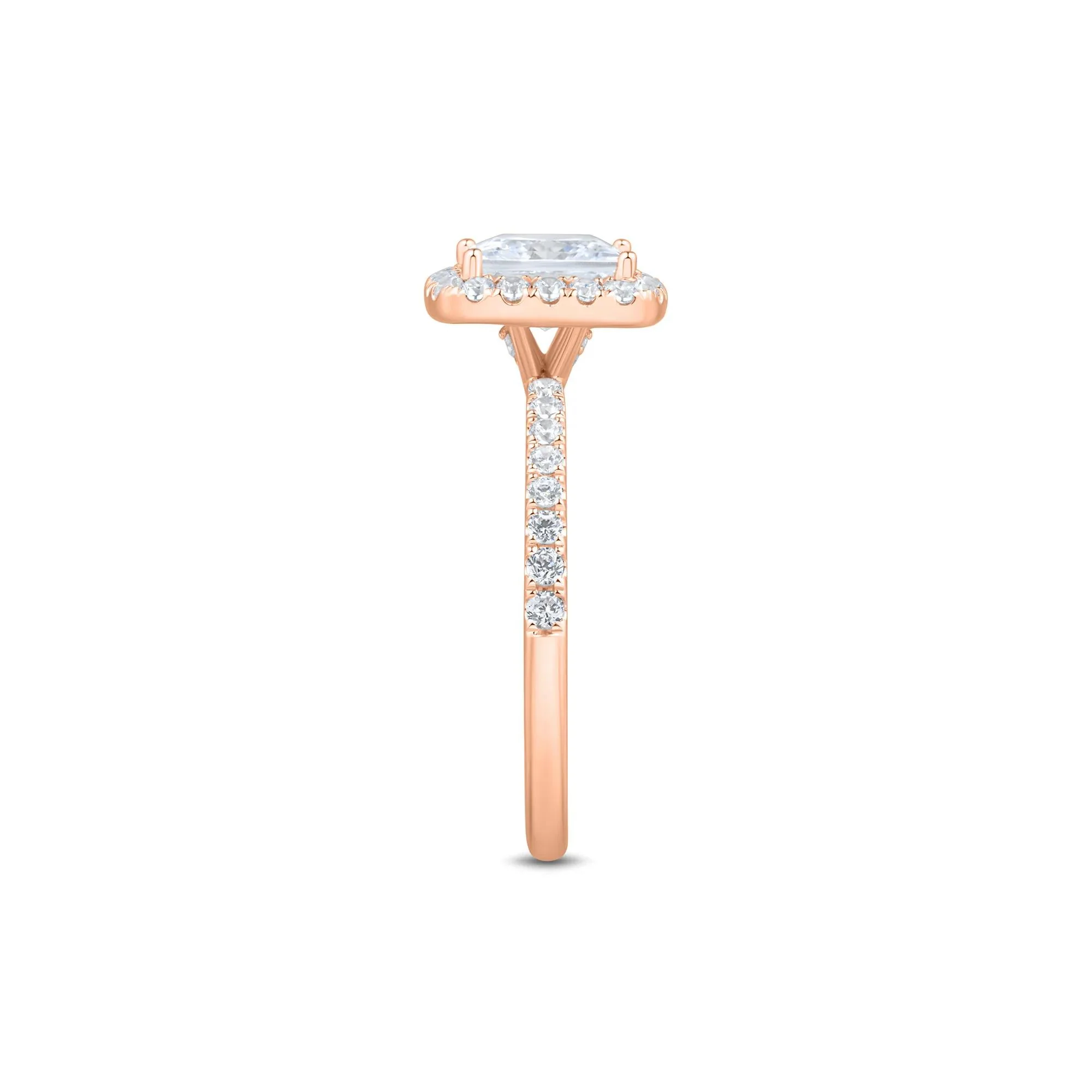 2 CT. Tw. Lab Grown Diamond Princess-Cut Halo Engagement Ring 14K Rose Gold Round Brilliant Cut Size 6 1.5mm - Image 2