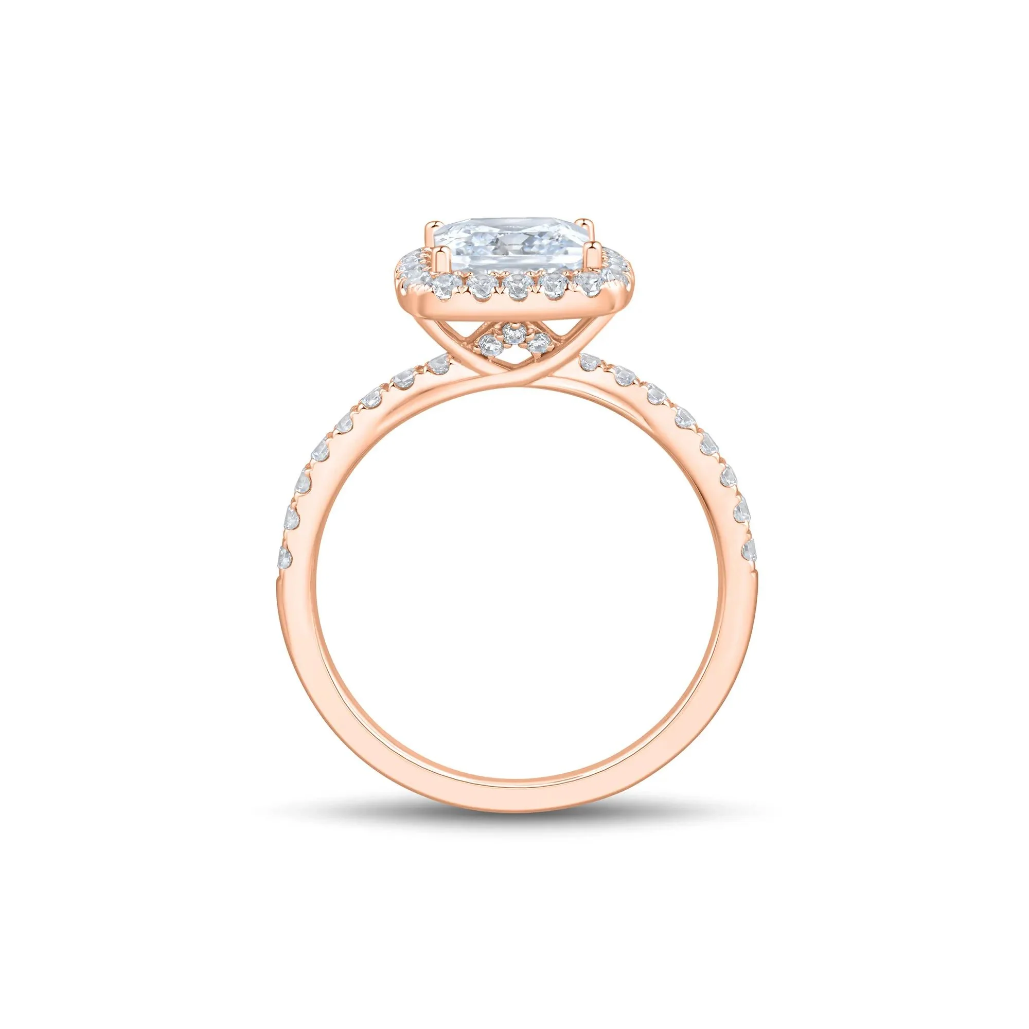 2 CT. Tw. Lab Grown Diamond Princess-Cut Halo Engagement Ring 14K Rose Gold Round Brilliant Cut Size 7.5 1.5mm - Image 3