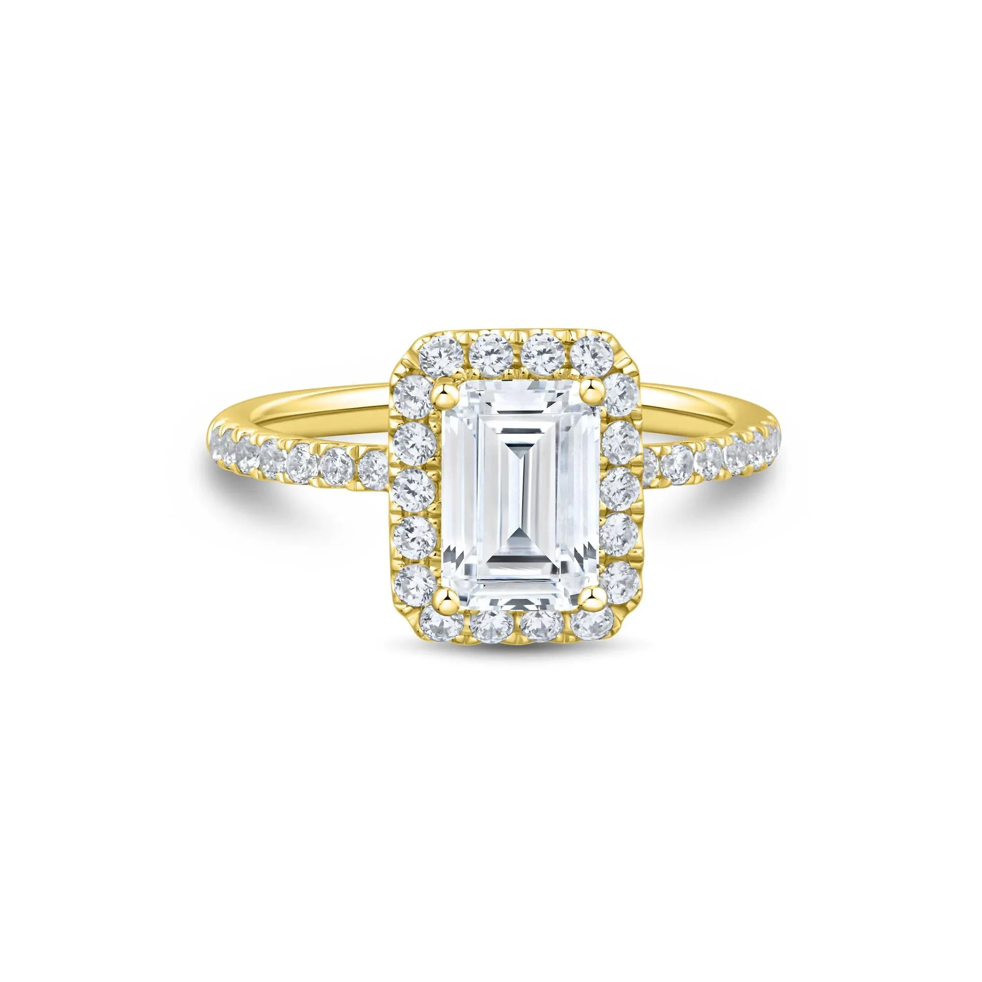 2 CT. Tw. Lab Grown Diamond Emerald-Cut Engagement Ring 14K Yellow Gold Size 7.5 1.5mm