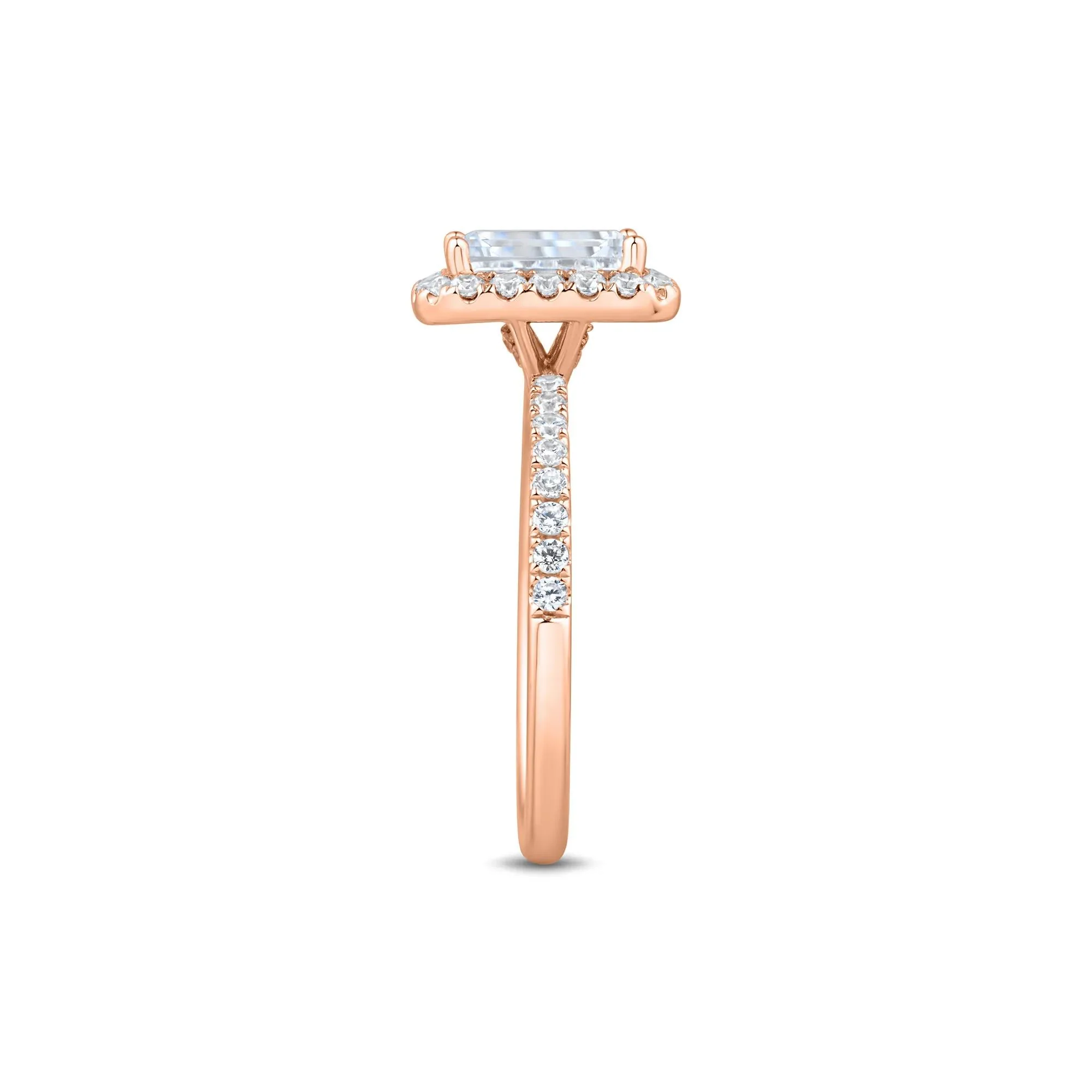 2 CT. Tw. Lab Grown Diamond Emerald-Cut Halo Engagement Ring 14K Rose Gold Size 7 1.5mm - Image 3