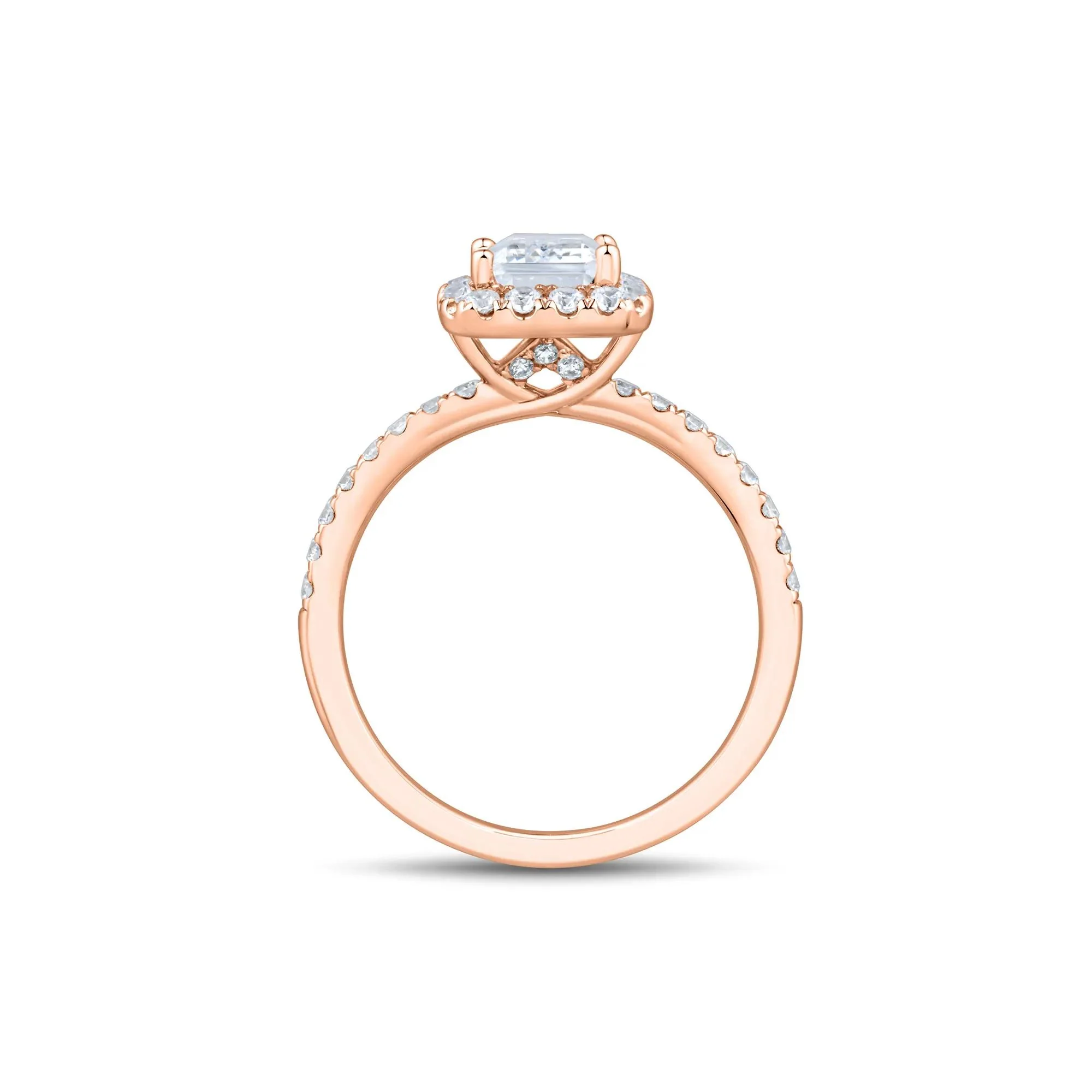 2 CT. Tw. Lab Grown Diamond Emerald-Cut Halo Engagement Ring 14K Rose Gold Size 7.5 1.5mm - Image 2