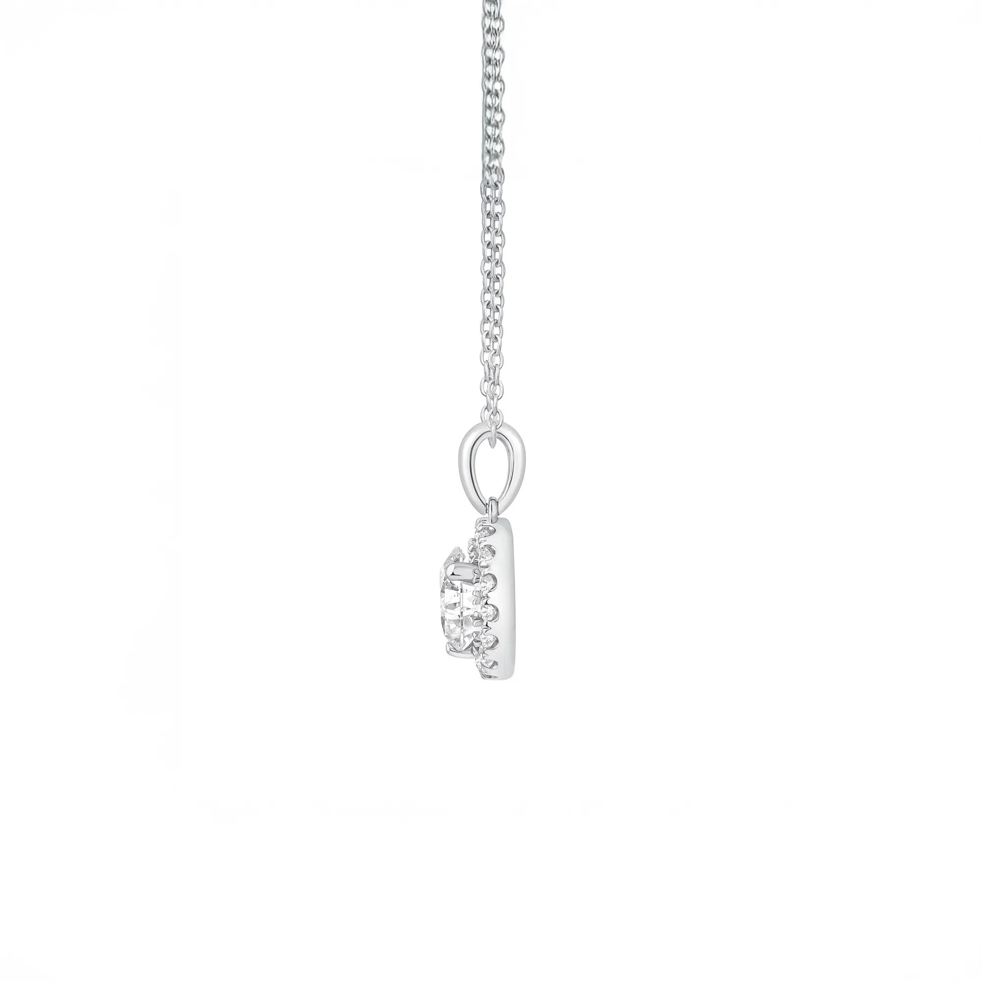 1/4 CT. Tw. Lab Grown Diamond Round Halo Pendant Necklace 10K White Gold Size 18" - Image 2