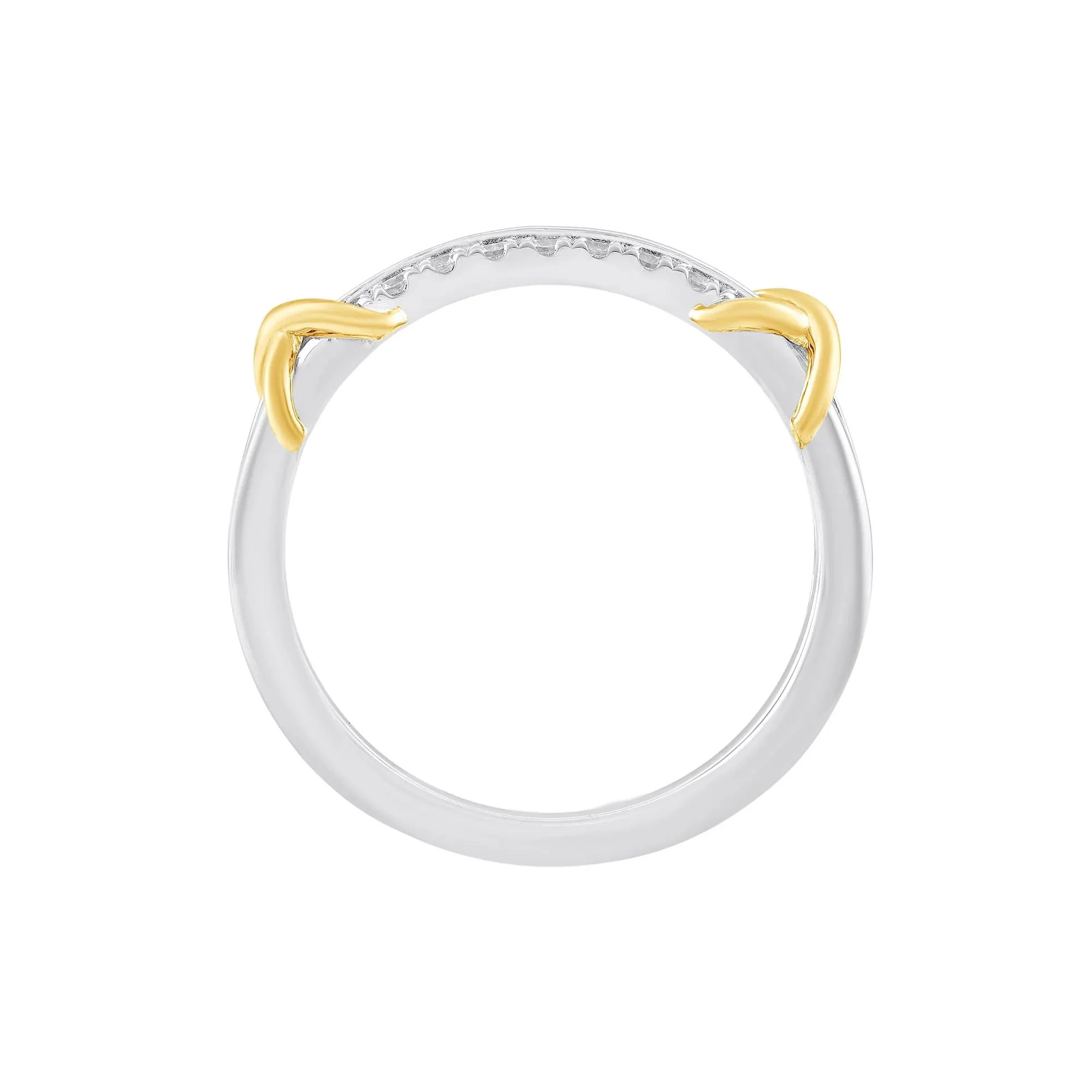 1/4 CT. Tw. Diamond Double Row Band Ring .925 Sterling Silver & 10K Yellow Gold Round Brilliant Cut White Size 7.5 - Image 2